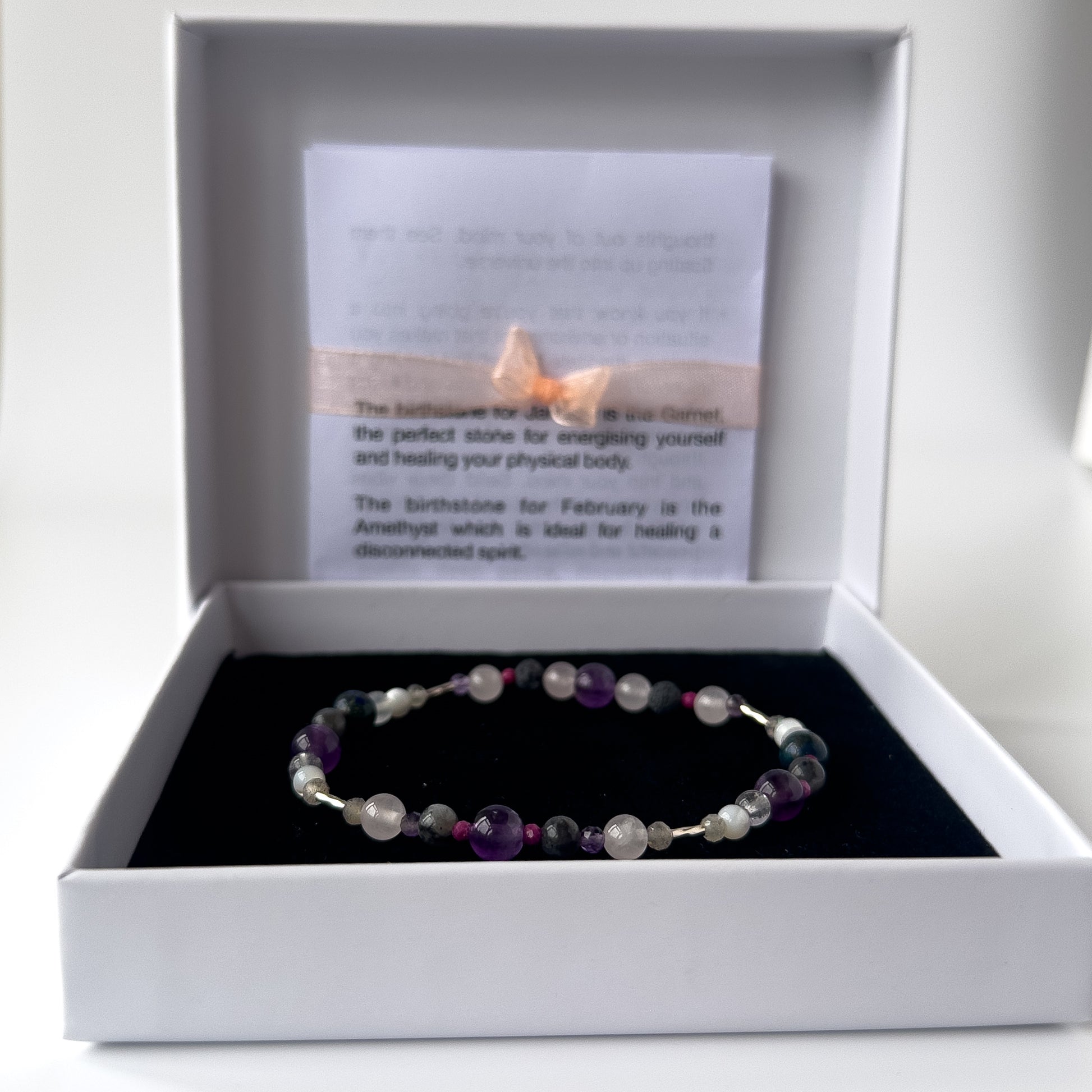 Aquarius Birthstone Healing Crystal bracelet for Grief & Loss support in box