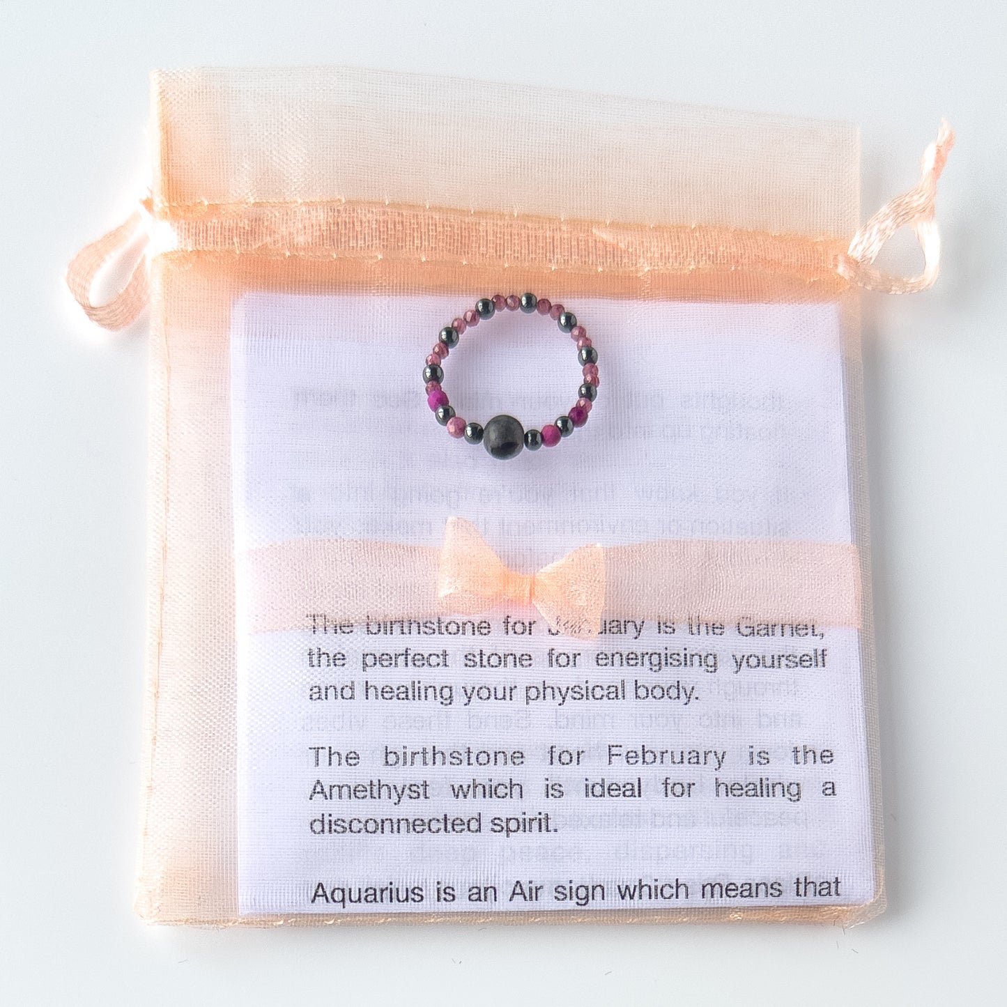 Aquarius birthstone Healing Crystal ring for Strength and Courage With packaging