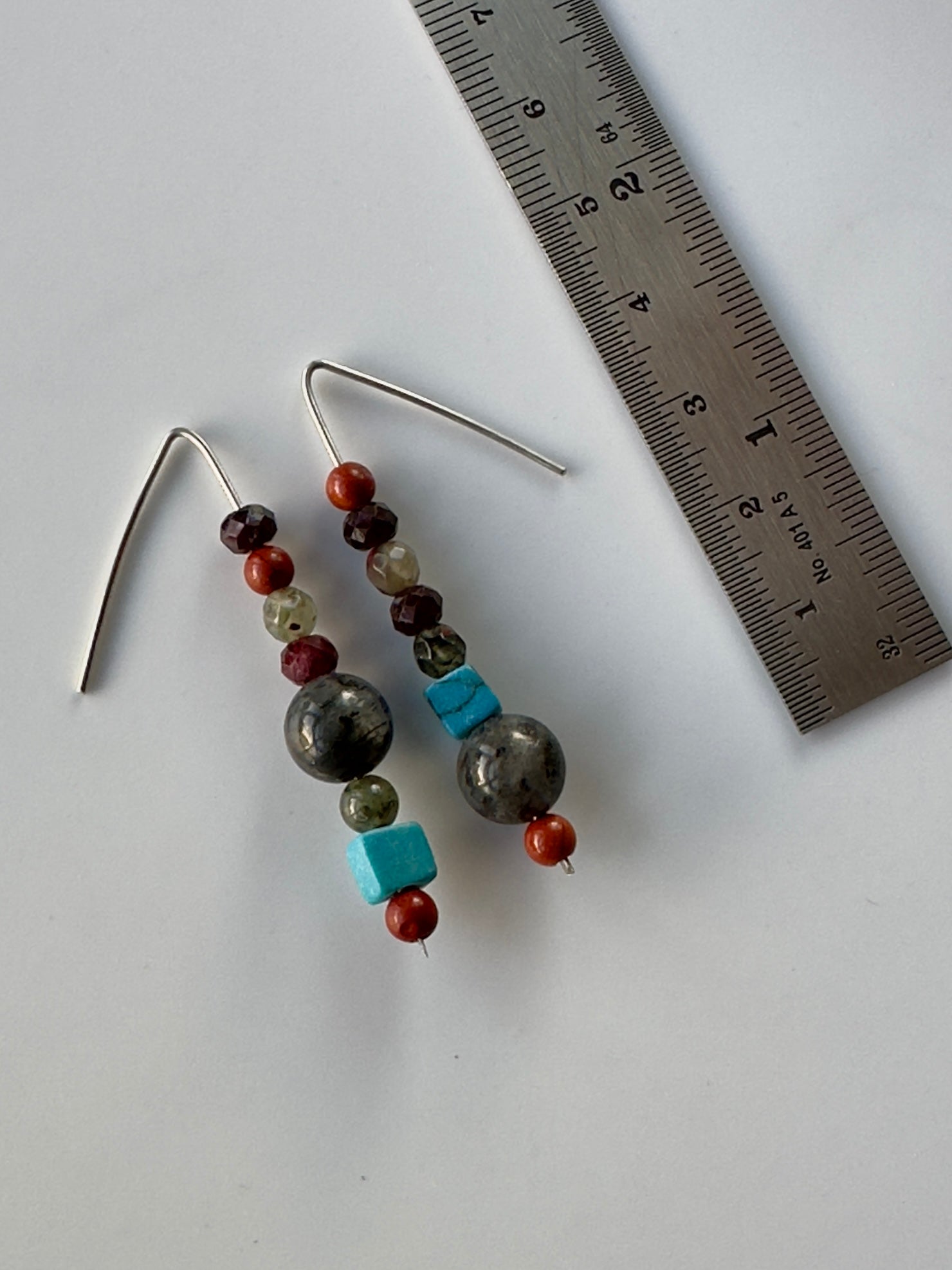 Aquarius birthstone Healing Crystal earrings for Strength and Courage showing length as 5cm