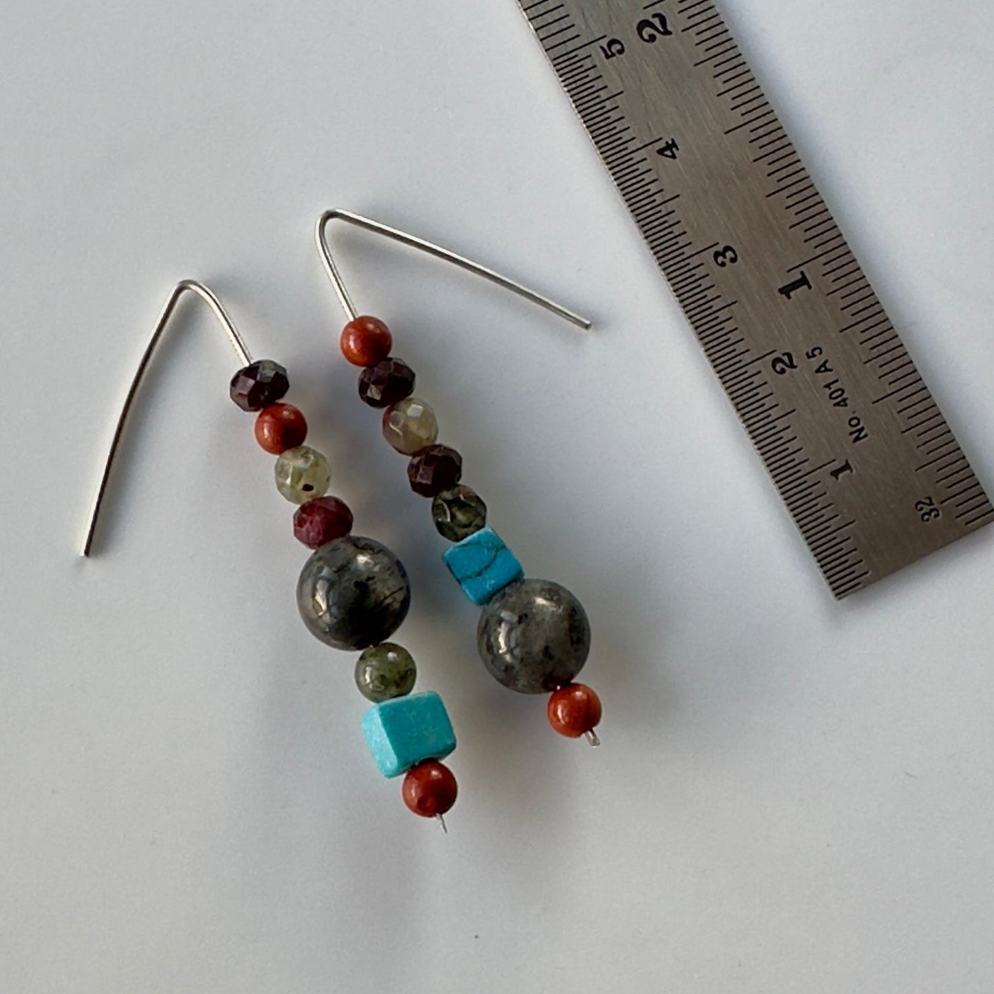Aquarius birthstone Healing Crystal earrings for Strength and Courage showing length as 5cm