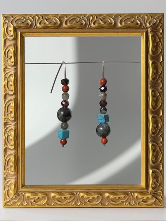 Aquarius birthstone Healing crystal asymmetric earrings for Strength and Courage