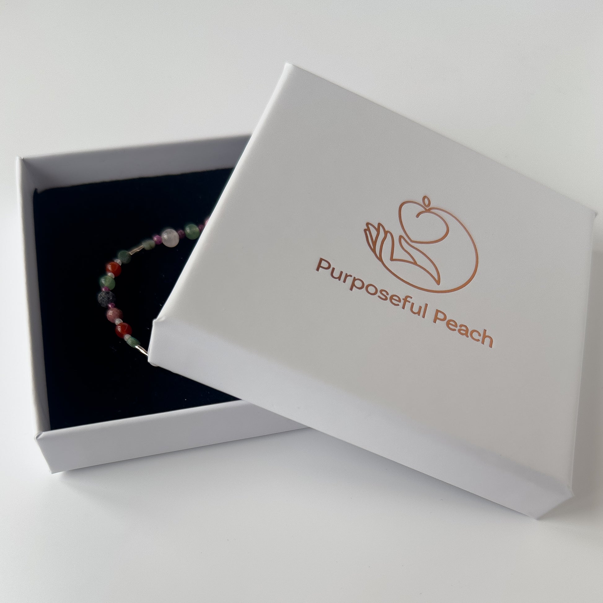 Cancer Healing Crystal bracelet for Grief & Loss in branded Purposeful Peach box