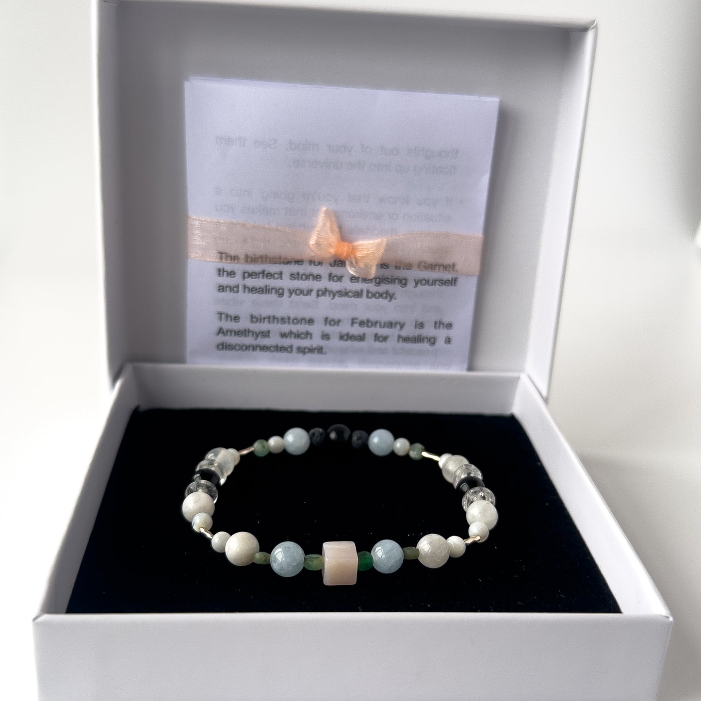 Cancer birthstone Healing Crystal bracelet for Calm & Stress in box
