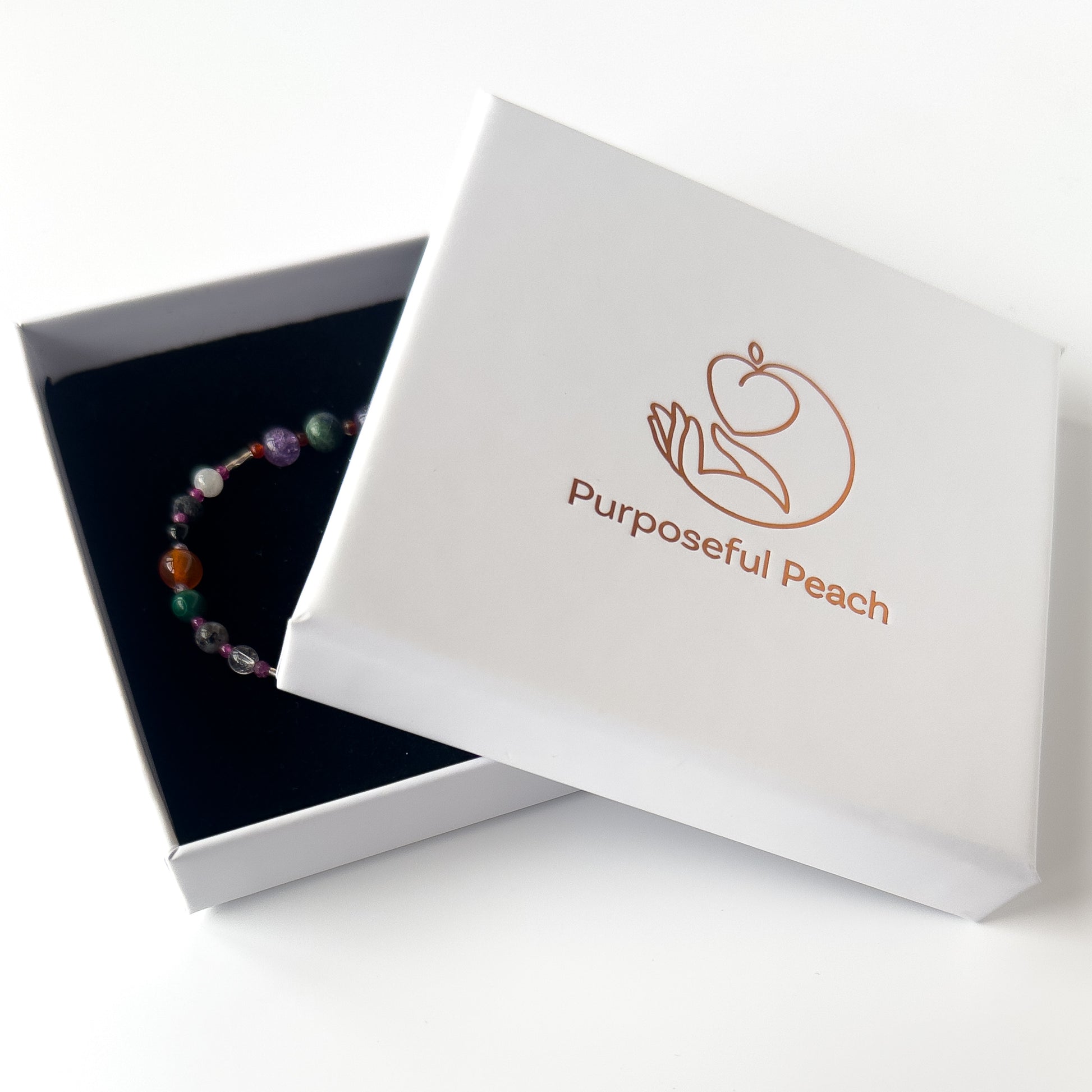 Capricorn Crystal Healing bracelet for Grief & Loss in branded Purposeful Peach box