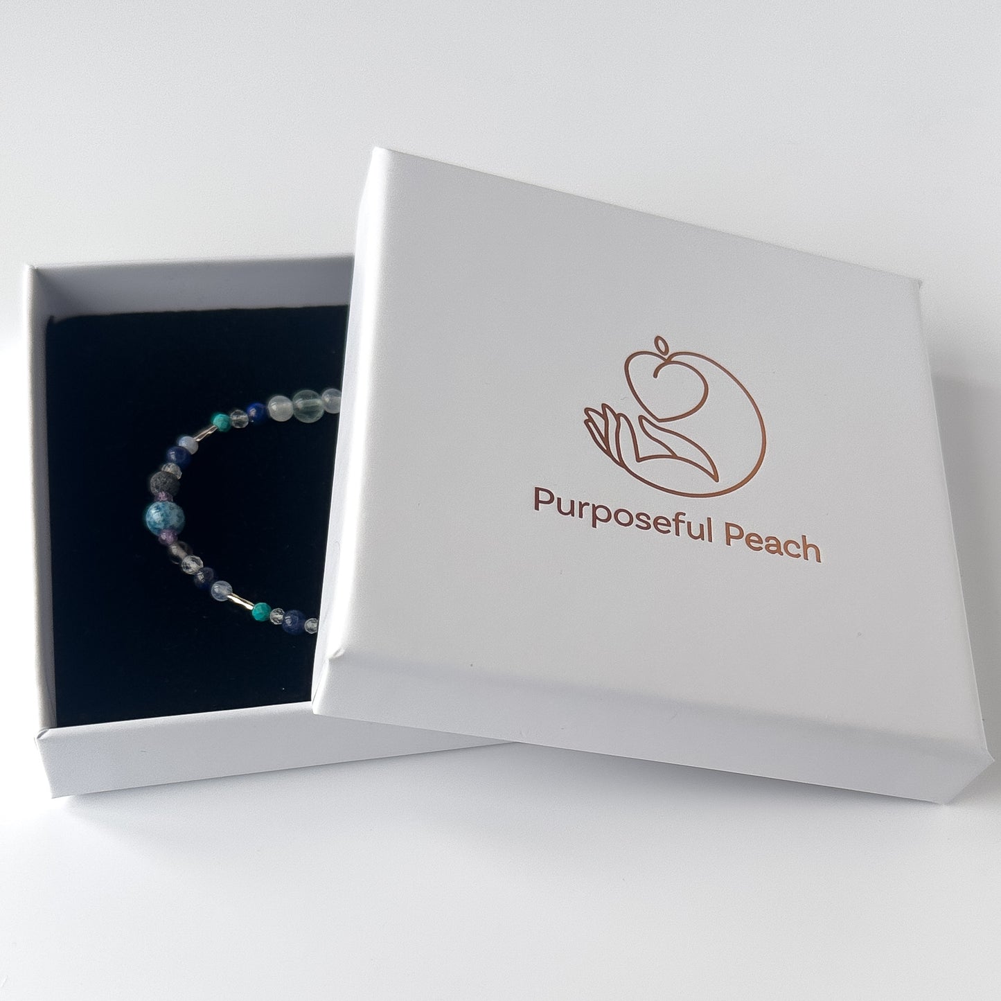 Capricorn Healing Crystal bracelet for Anxiety in branded Purposeful Peach box