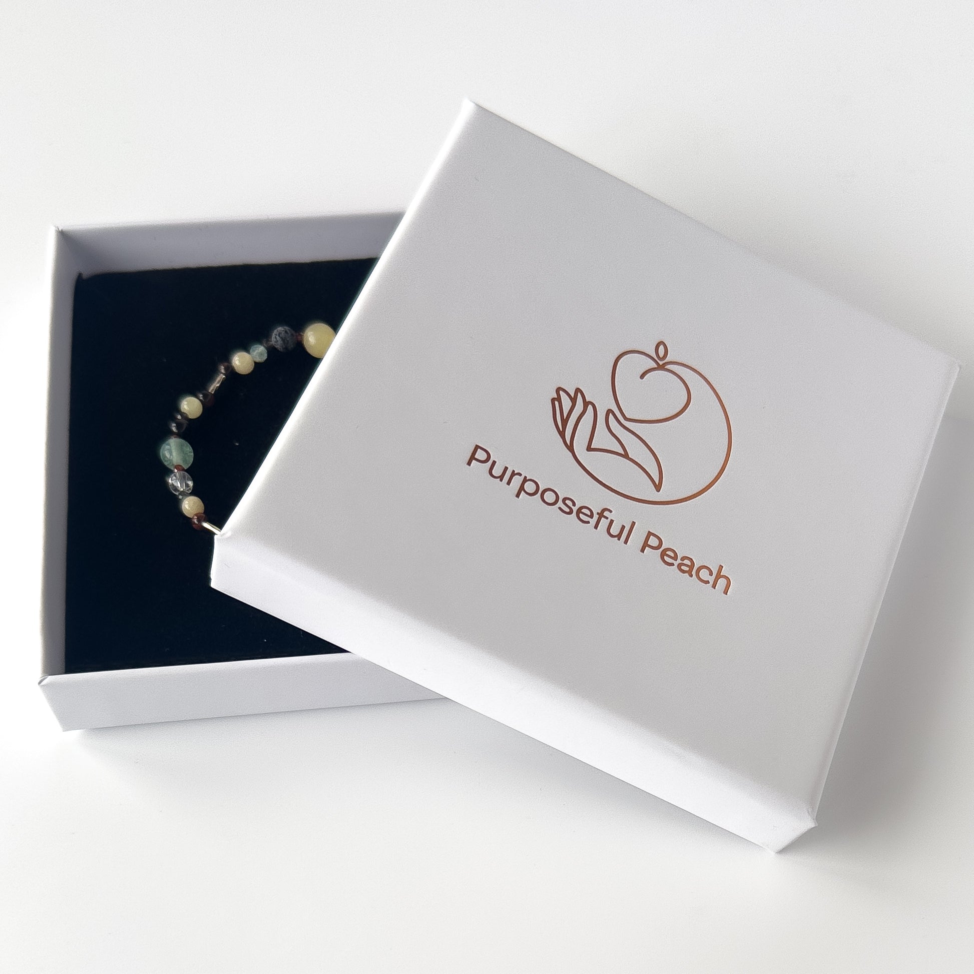 Capricorn Healing Crystal bracelet for Confidence in branded Purposeful Peach box