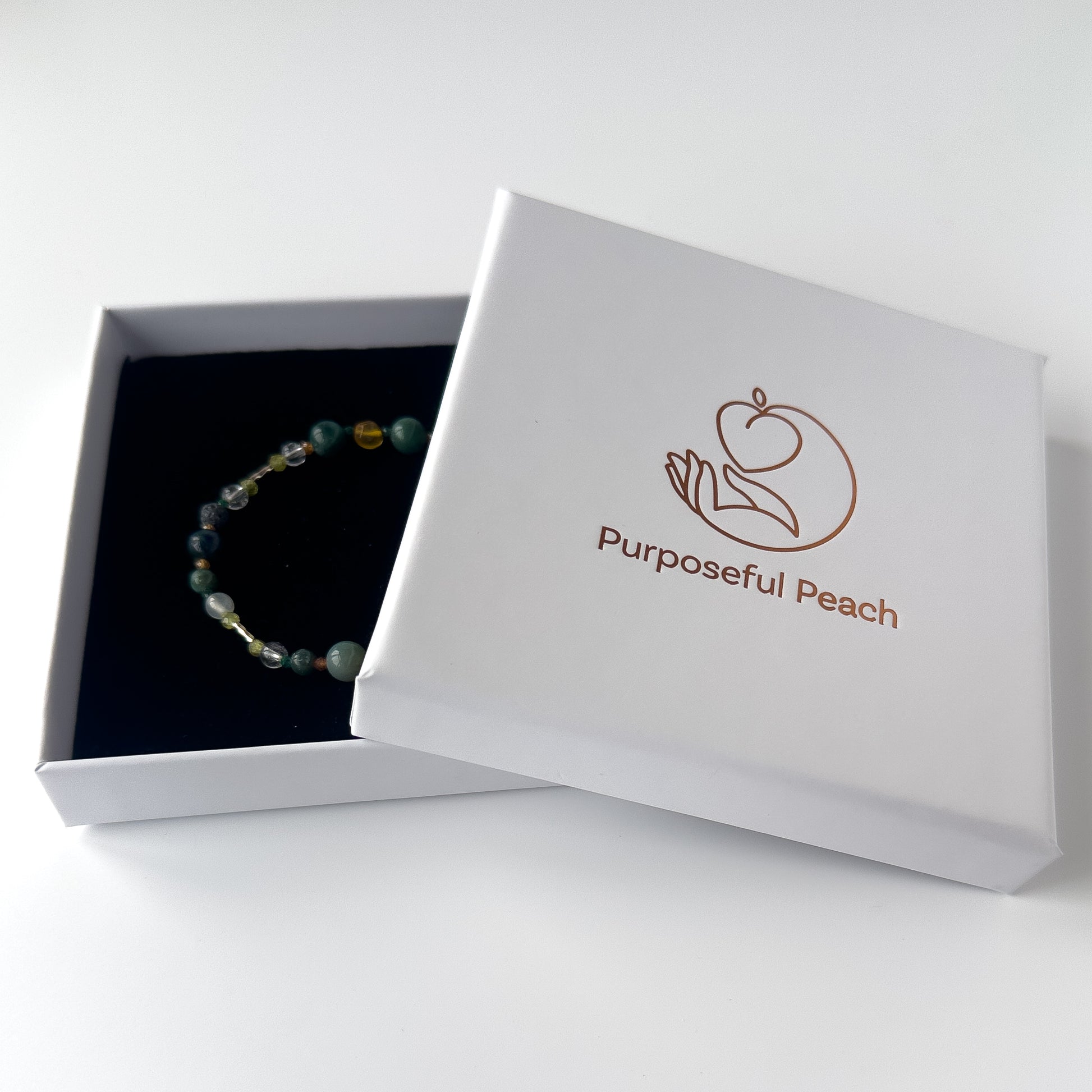 Capricorn Healing Crystal bracelet for Love in branded Purposeful Peach box