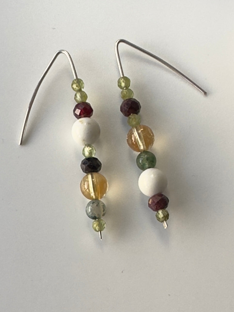 Close-up of Virgo birthstone Healing crystal earrings for Love and Compassion