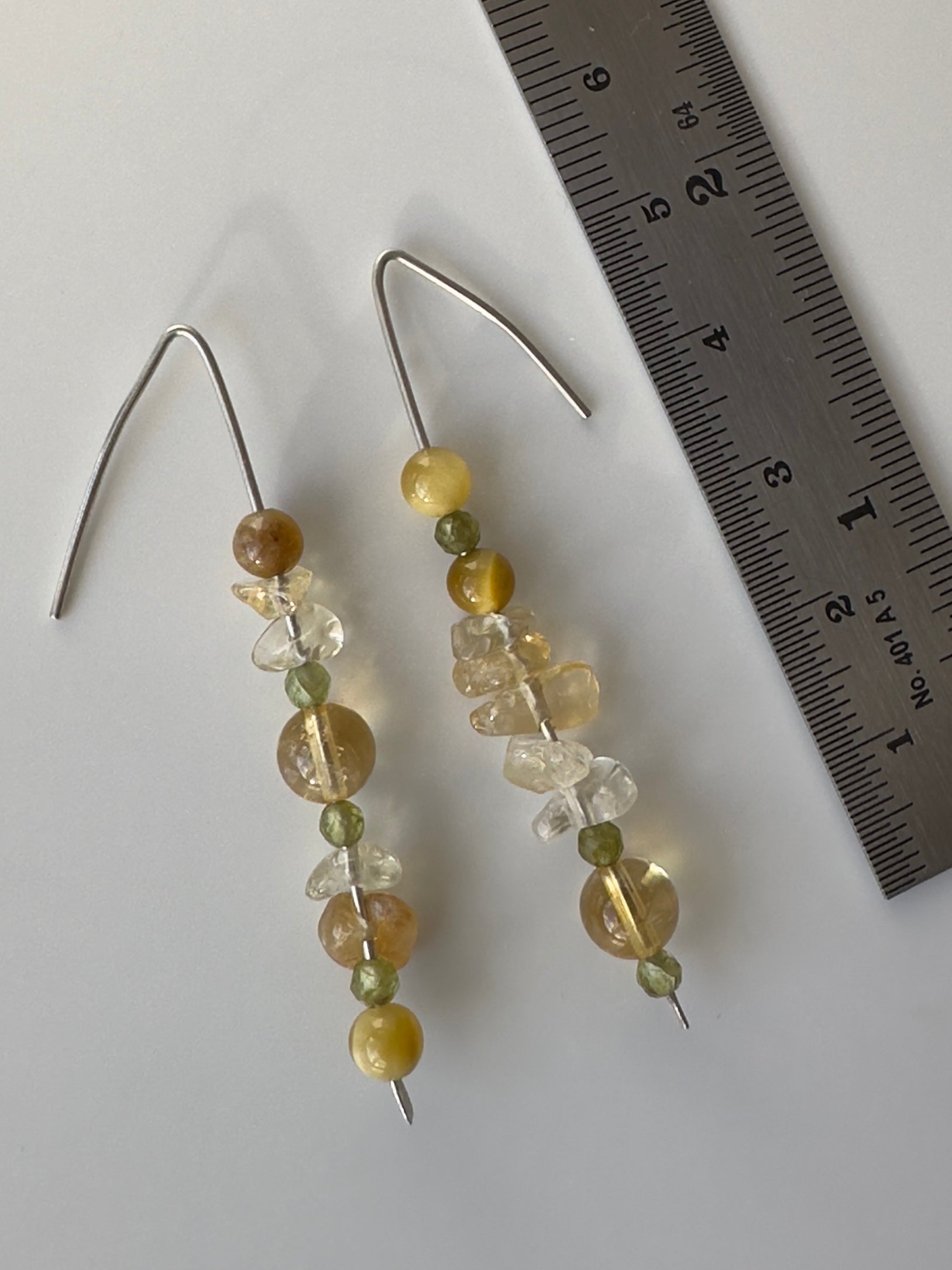 Gemini birthstone healing crystal earrings for Confidence and Self-esteem showing a length of 5.5 cm