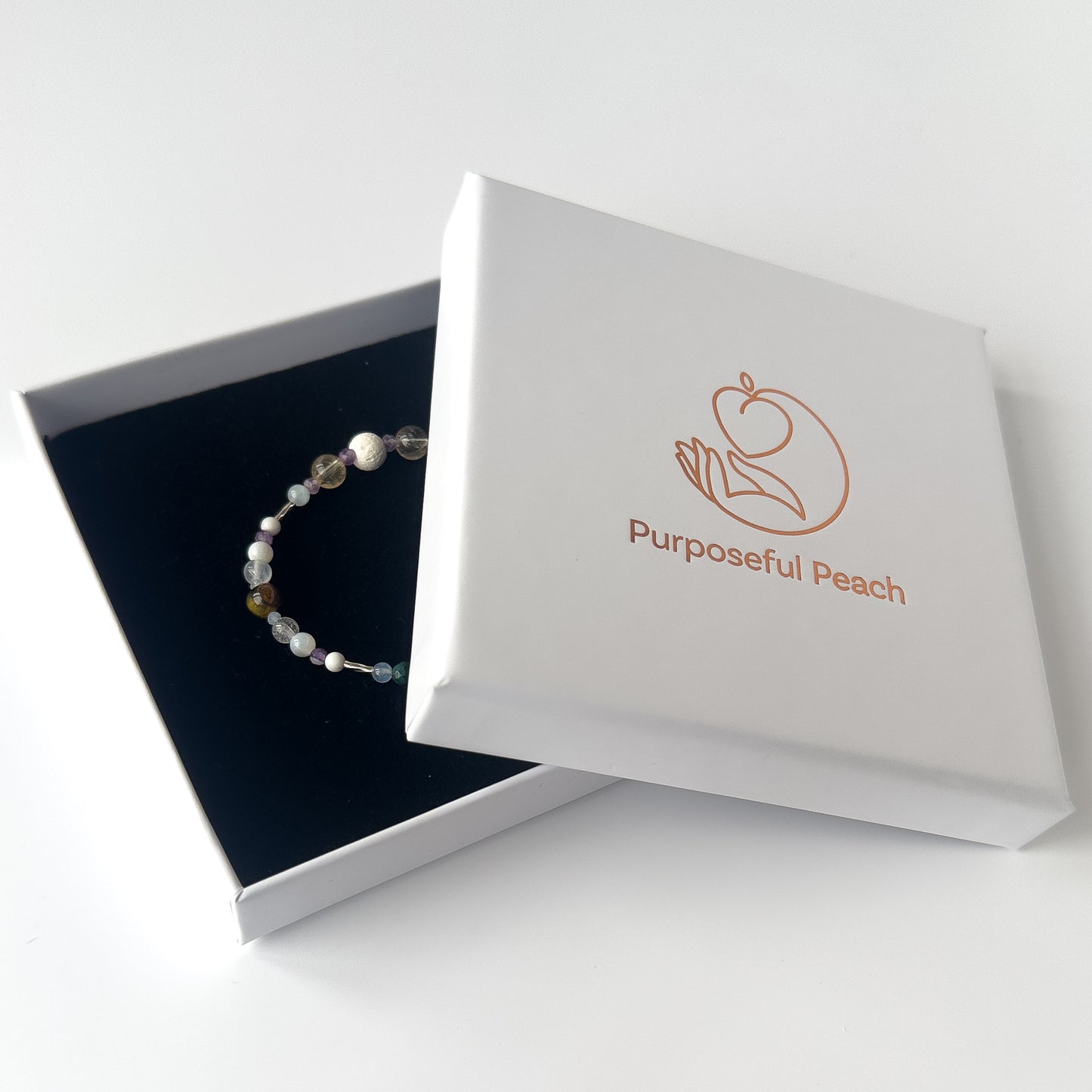 Gemini Healing Crystal bracelet for Anxiety in branded Purposeful Peach  box
