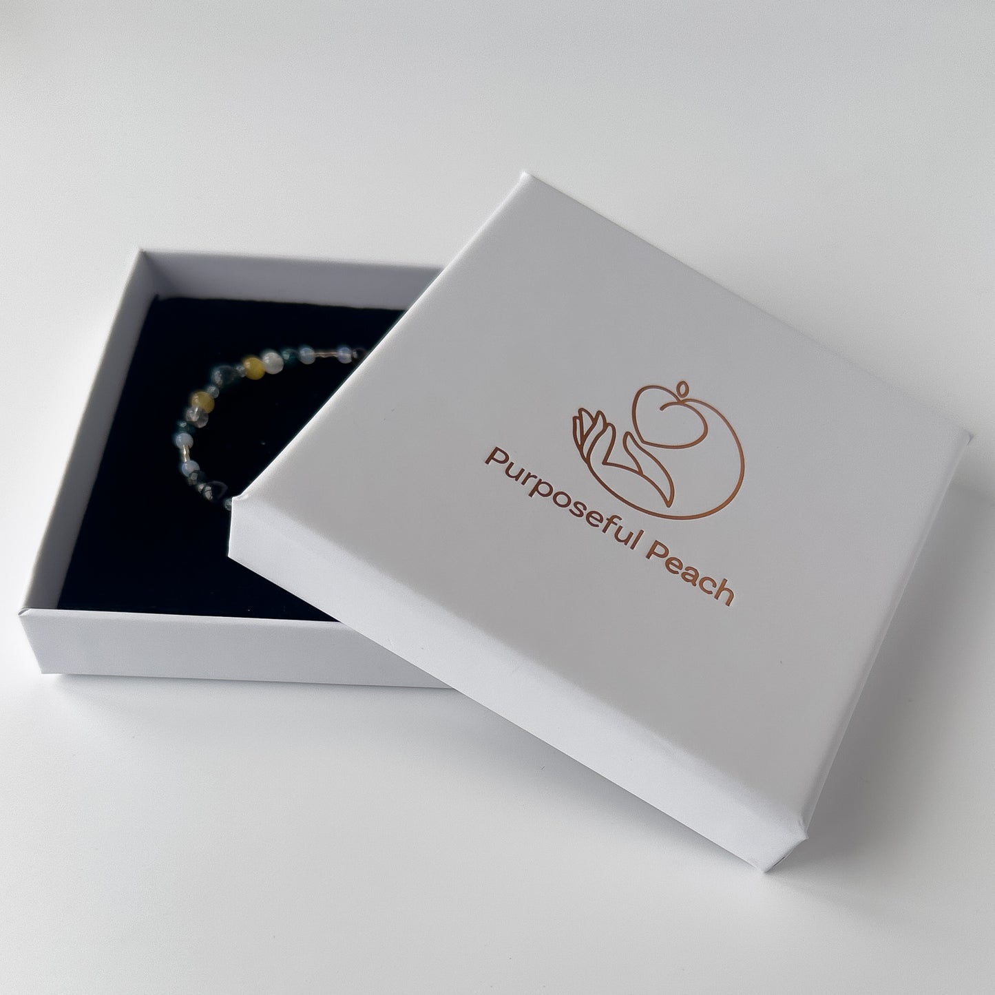 Gemini Healing Crystal bracelet for Confidence in branded Purposeful Peach gift box