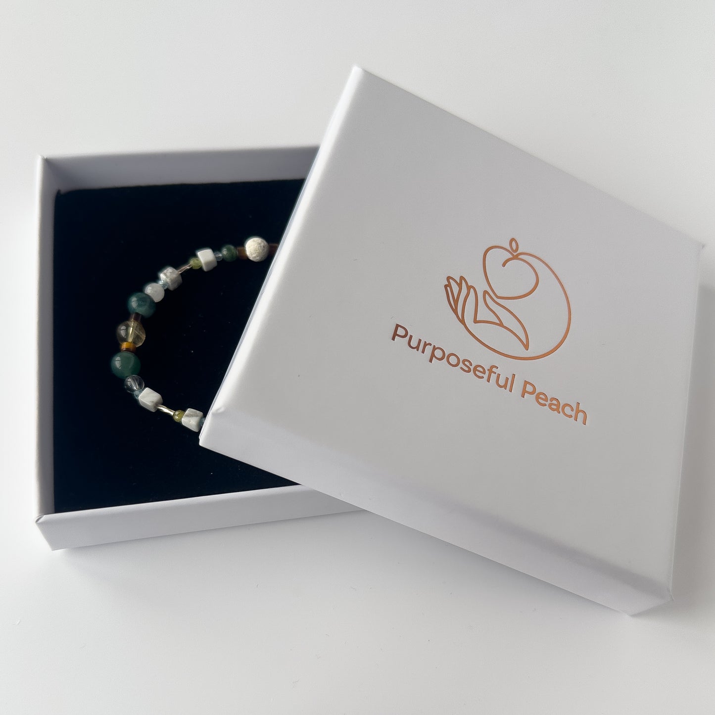 Gemini Healing Crystal bracelet for Love in branded Purposeful Peach box