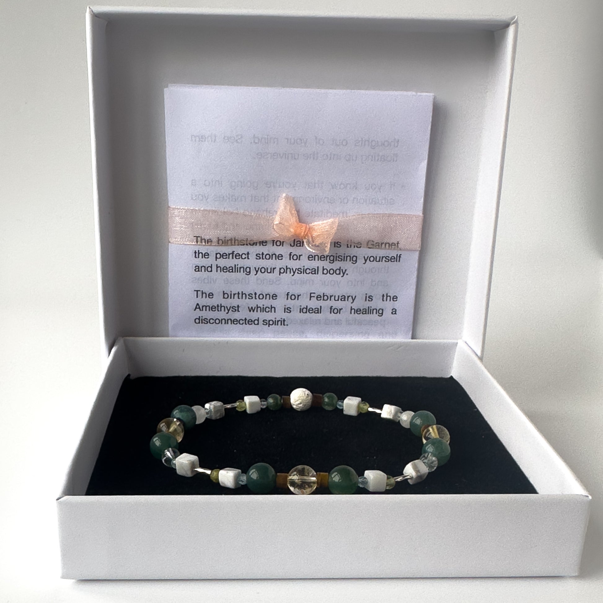 Gemini Birthstone Healing Crystal bracelet for Love and Compassion in box