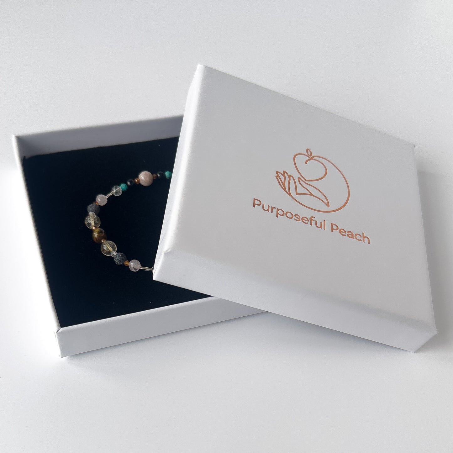 Leo Healing Crystal bracelet for Anxiety in branded Purposeful Peach gift box