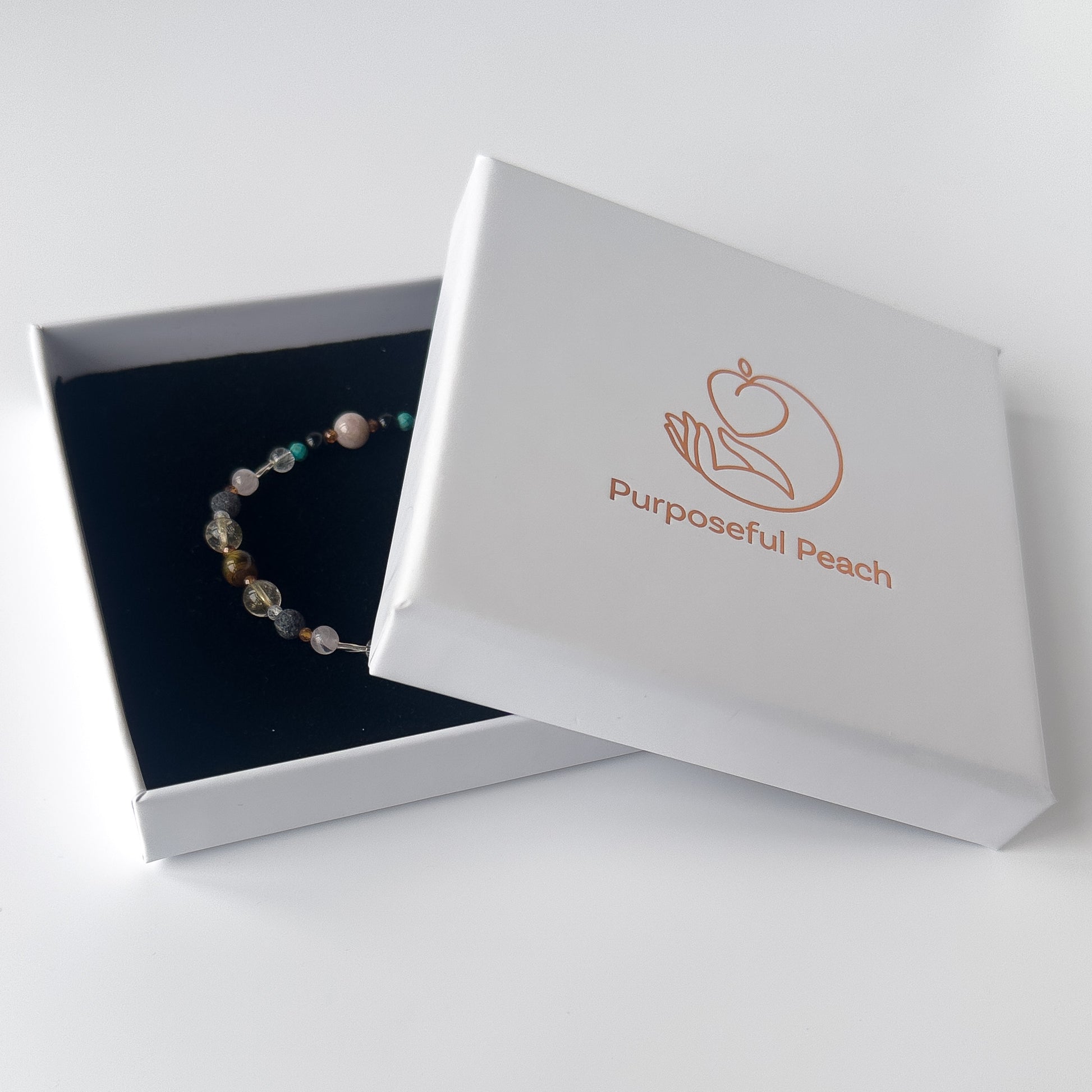 Leo Healing Crystal bracelet for Anxiety in branded Purposeful Peach gift box