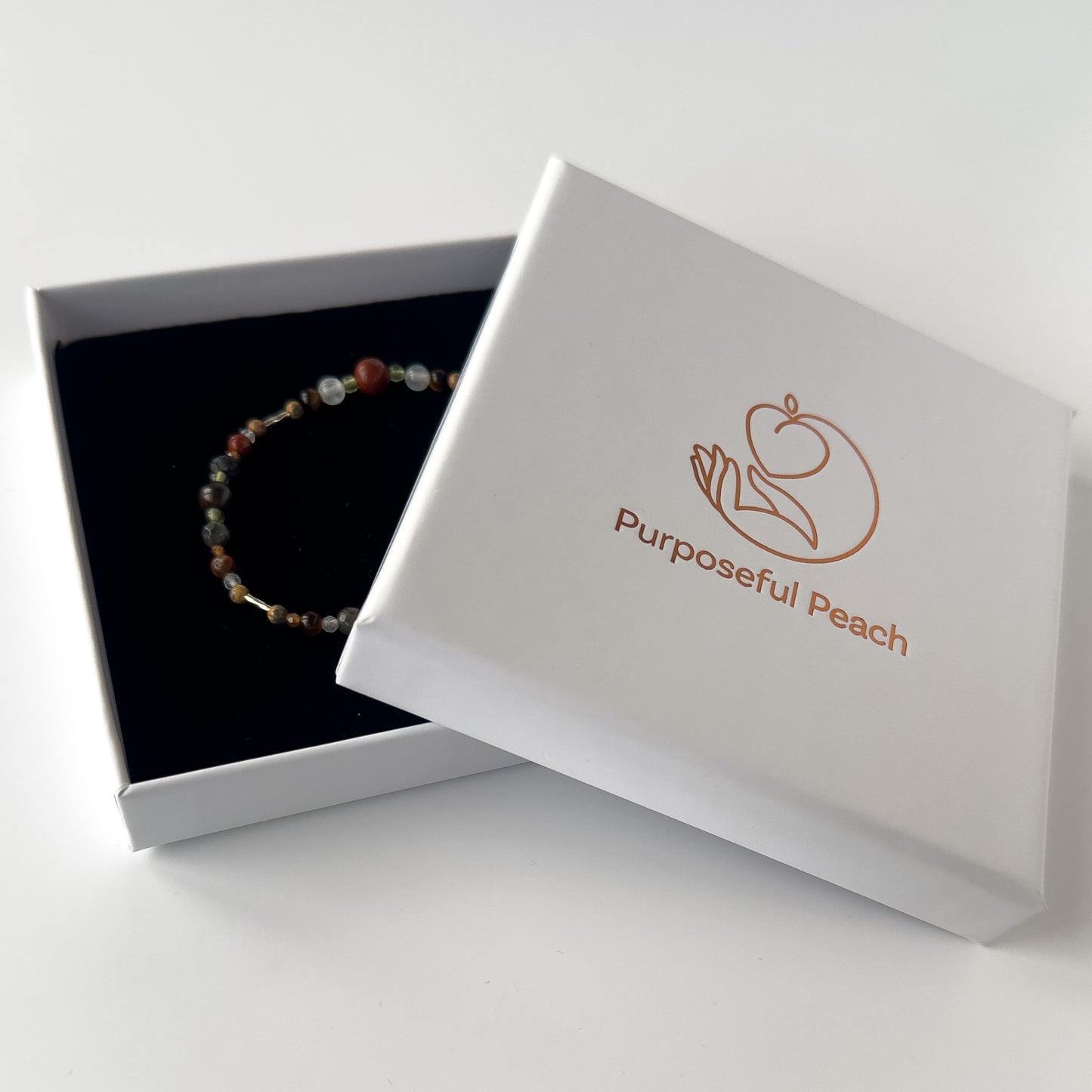 Leo Healing Crystal bracelet for Stress in branded Purposeful Peach box