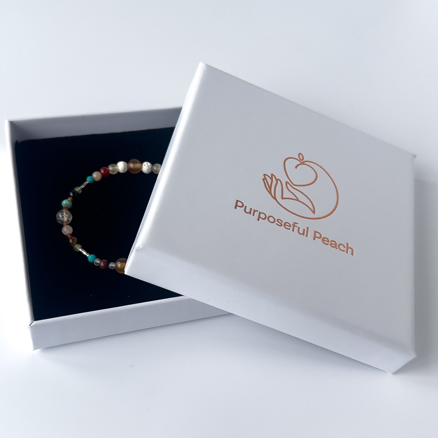 Leo Healing Crystal bracelet for Willpower in Purposeful Peach branded box