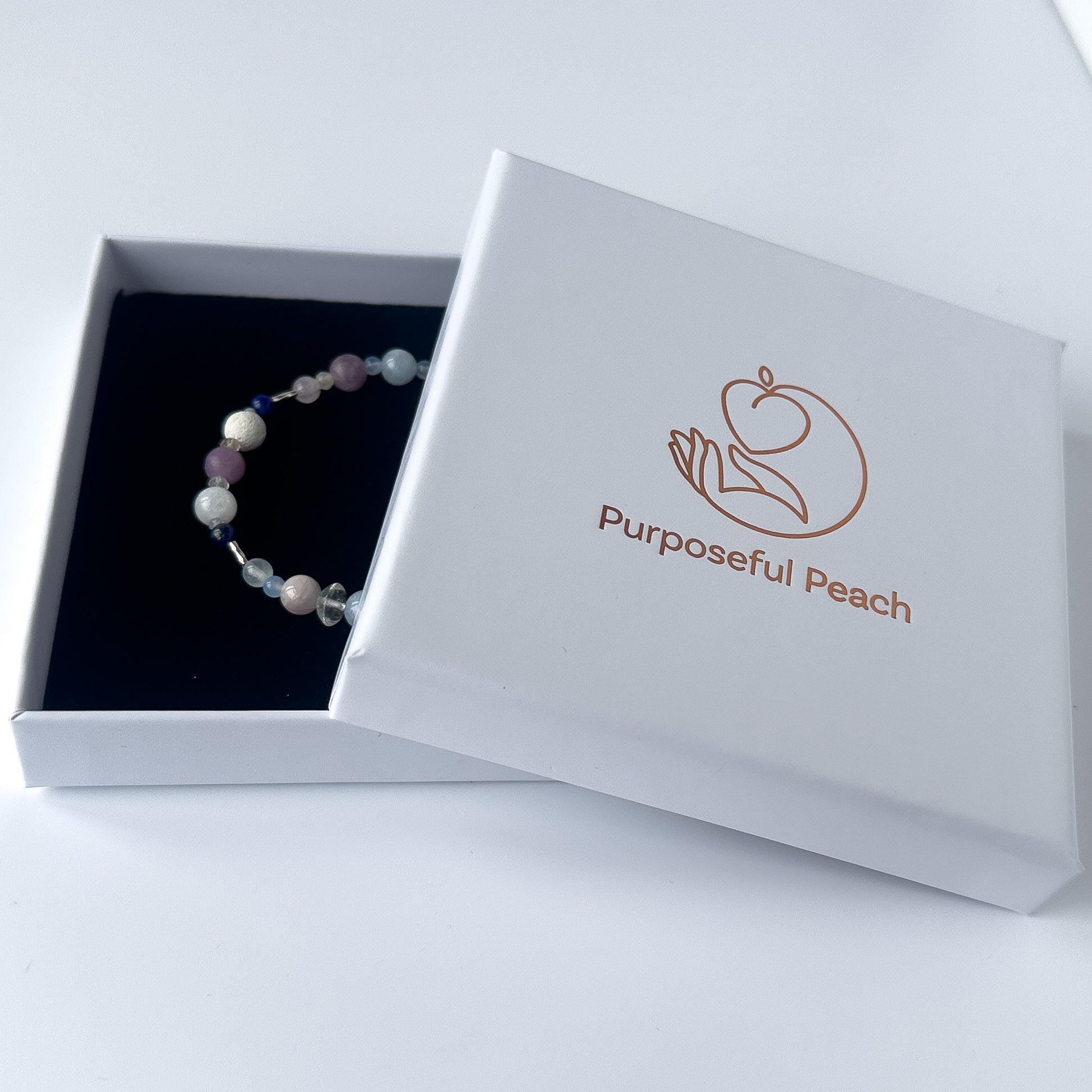 Libra Healing Crystal bracelet for Anxiety in Purposeful Peach branded gift box