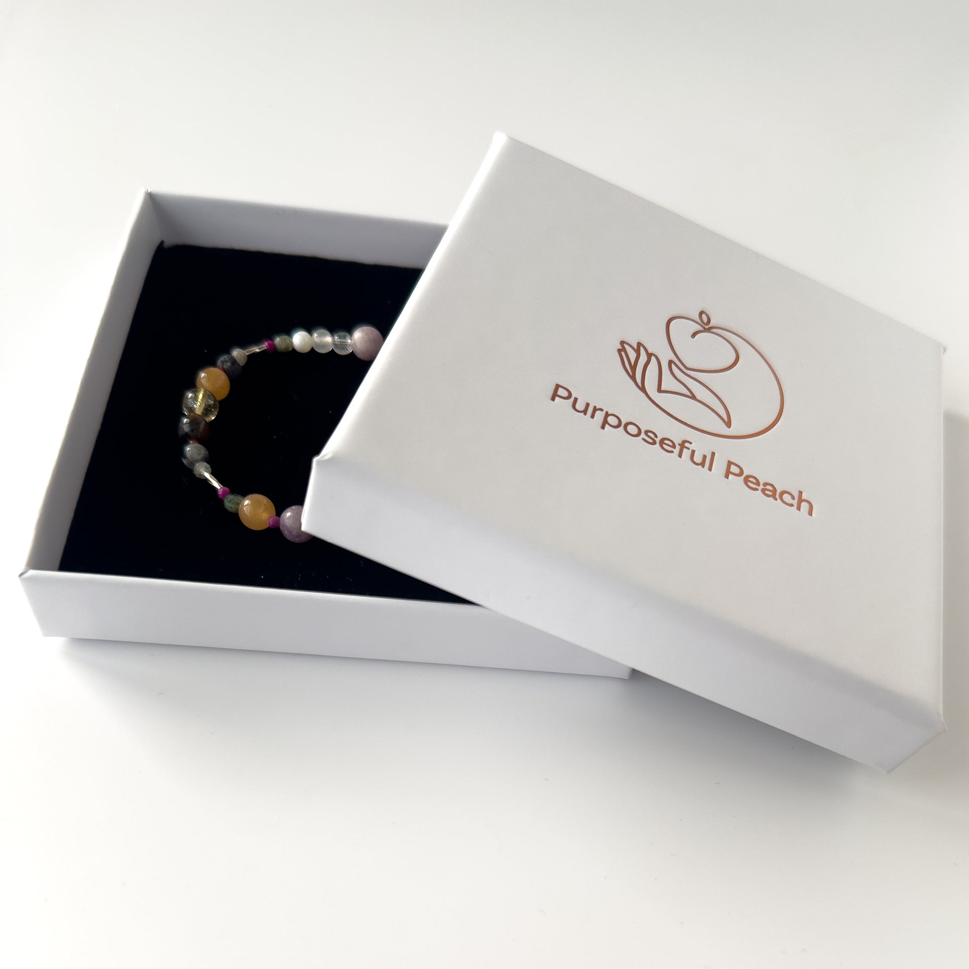 Libra Healing Crystal bracelet for Grief & Loss in branded Purposeful Peach box