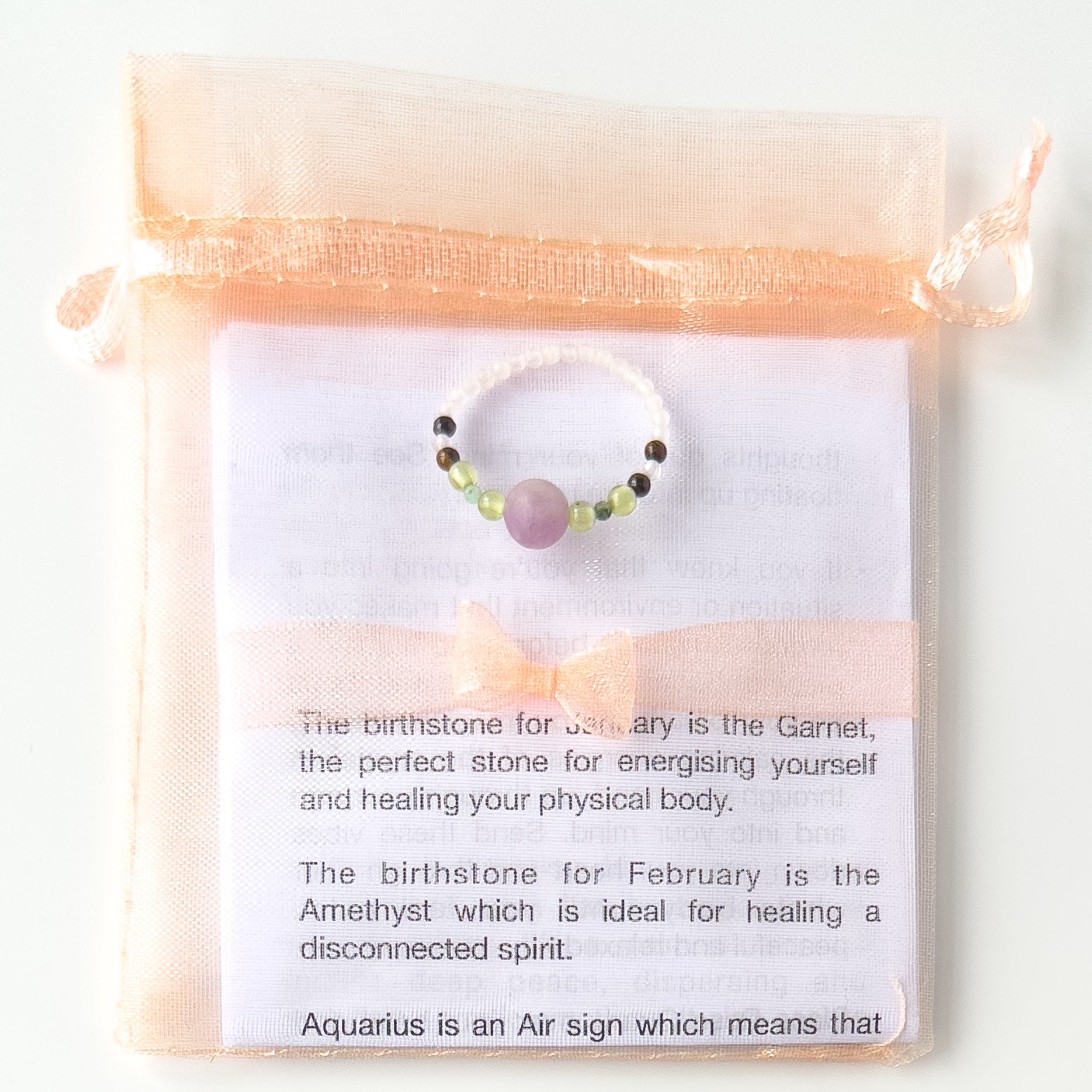 Love Healing Crystal ring for Pisces or Libra with packaging