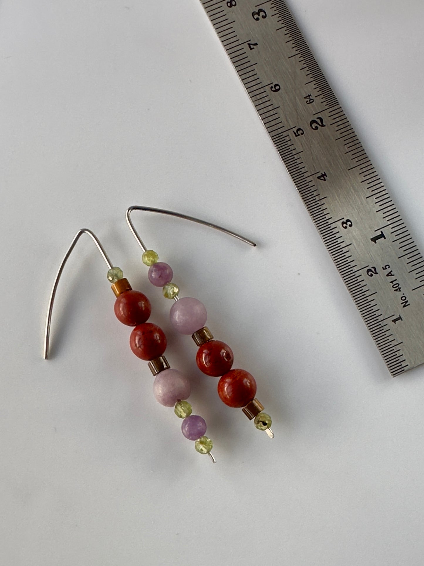 Libra birthstone Healing Crystal earrings for Love and Compassion with a ruler showing length of 5 cm