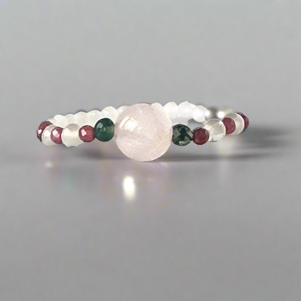 Profile view of Aquarius Birthstone Healing Crystal ring for Love and Compassion
