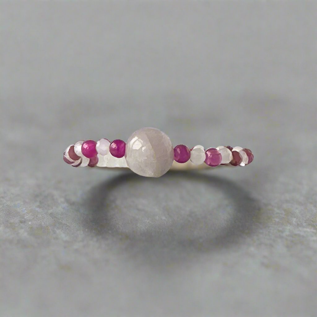 Profile view of Leo Birthstone Healing Crystal ring for Love and Compassion