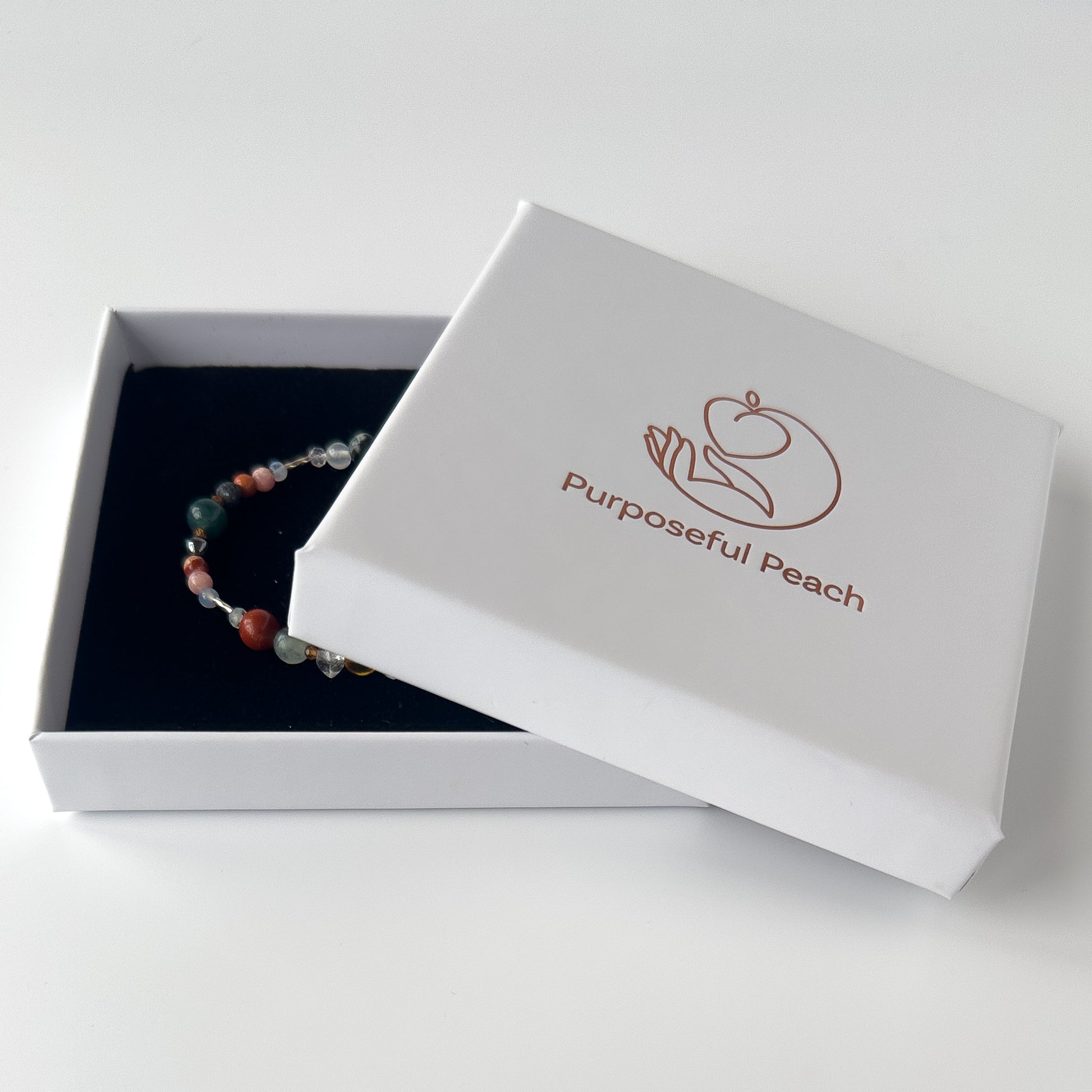 Aquarius Healing Crystal bracelet for Confidence in branded Purposeful Peach gift box
