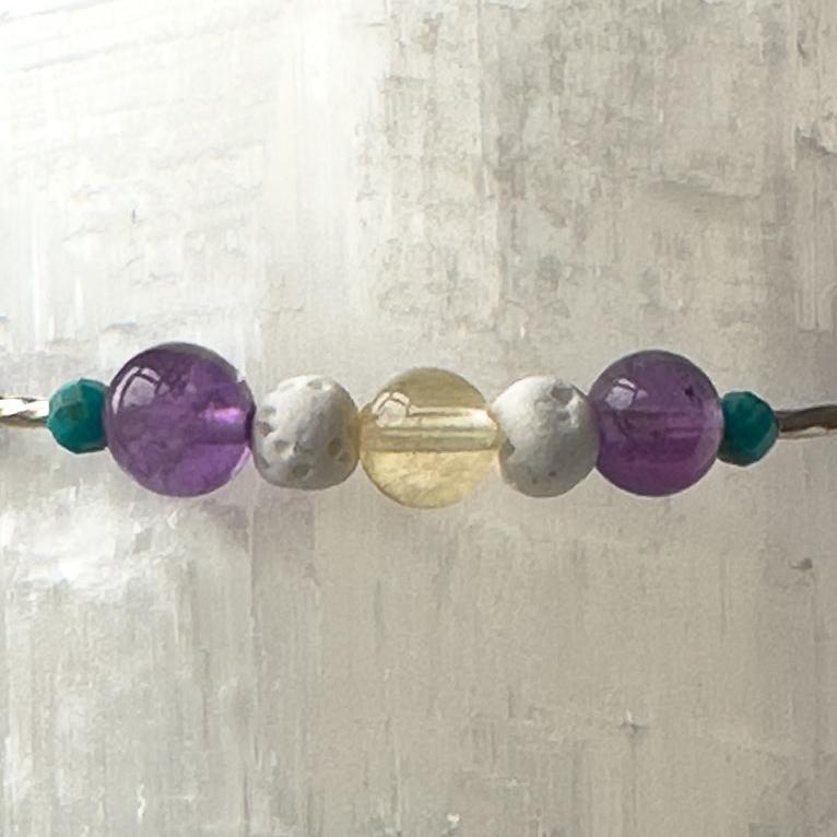 Sagittarius birthstone Healing Crystal bracelet for Determination & Willpower showing Amethyst, Citrine, Turquoise and Lava Stone