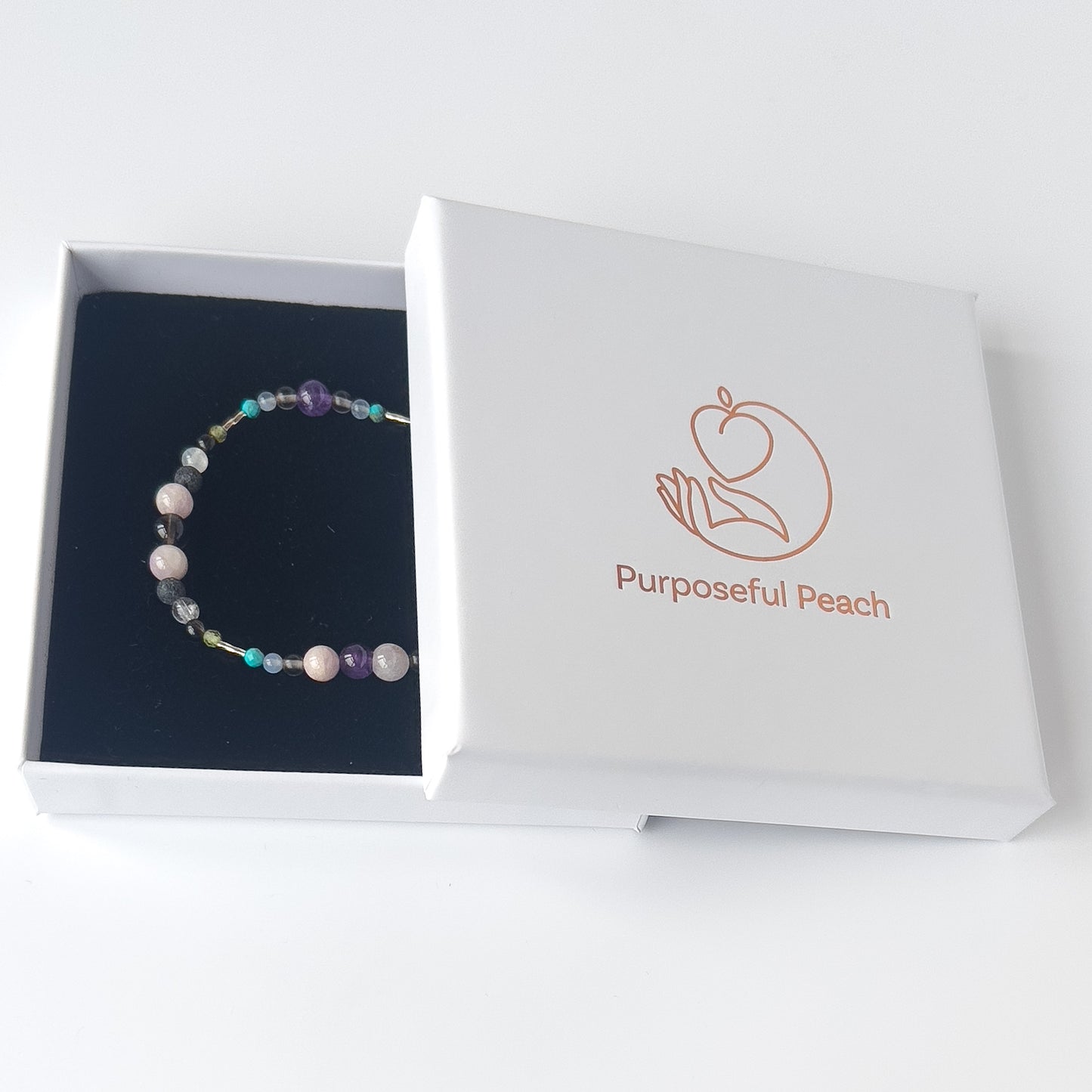 Scorpio Healing Crystal bracelet for Anxiety in branded Purposeful Peach box