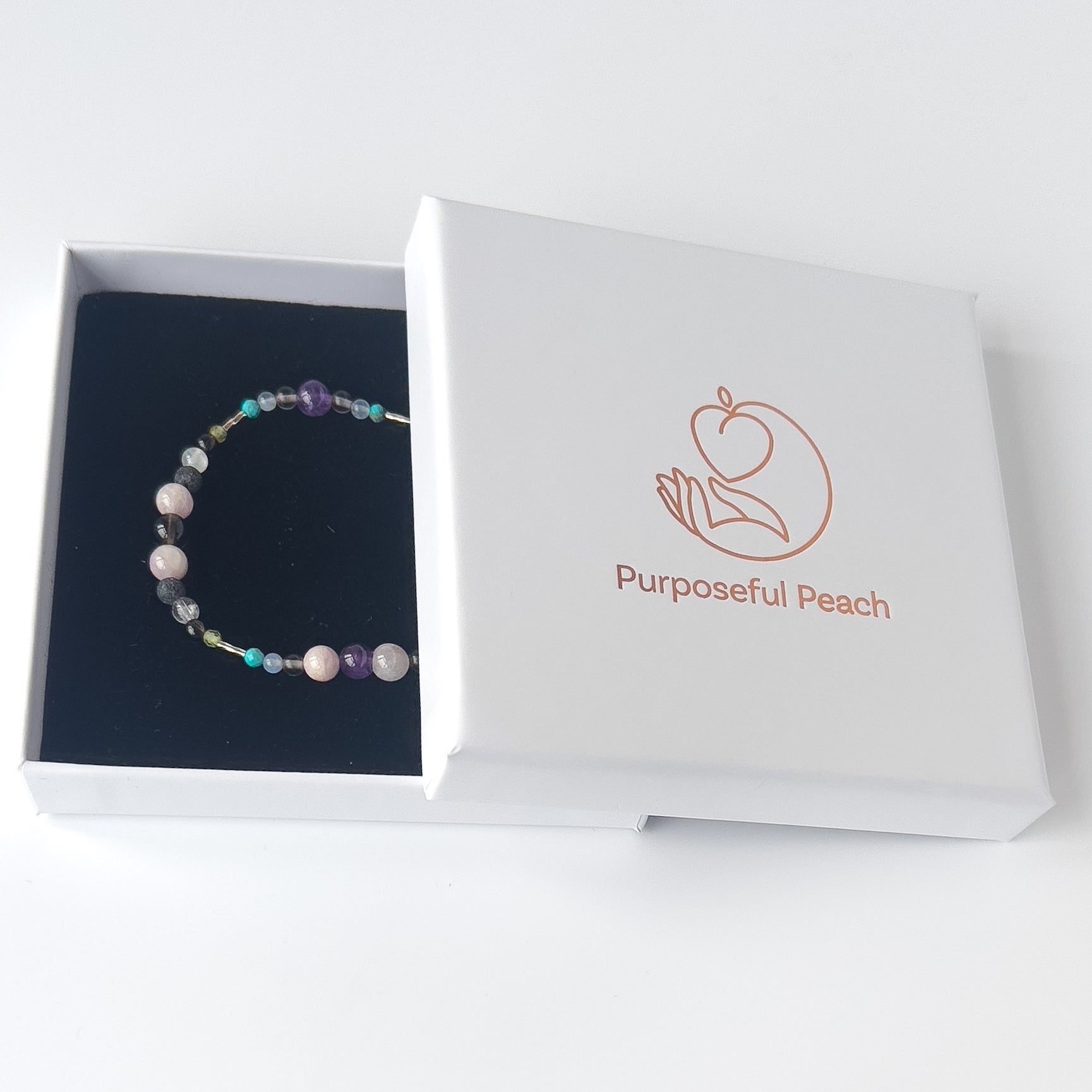 Scorpio Healing Crystal bracelet for Anxiety in branded Purposeful Peach box
