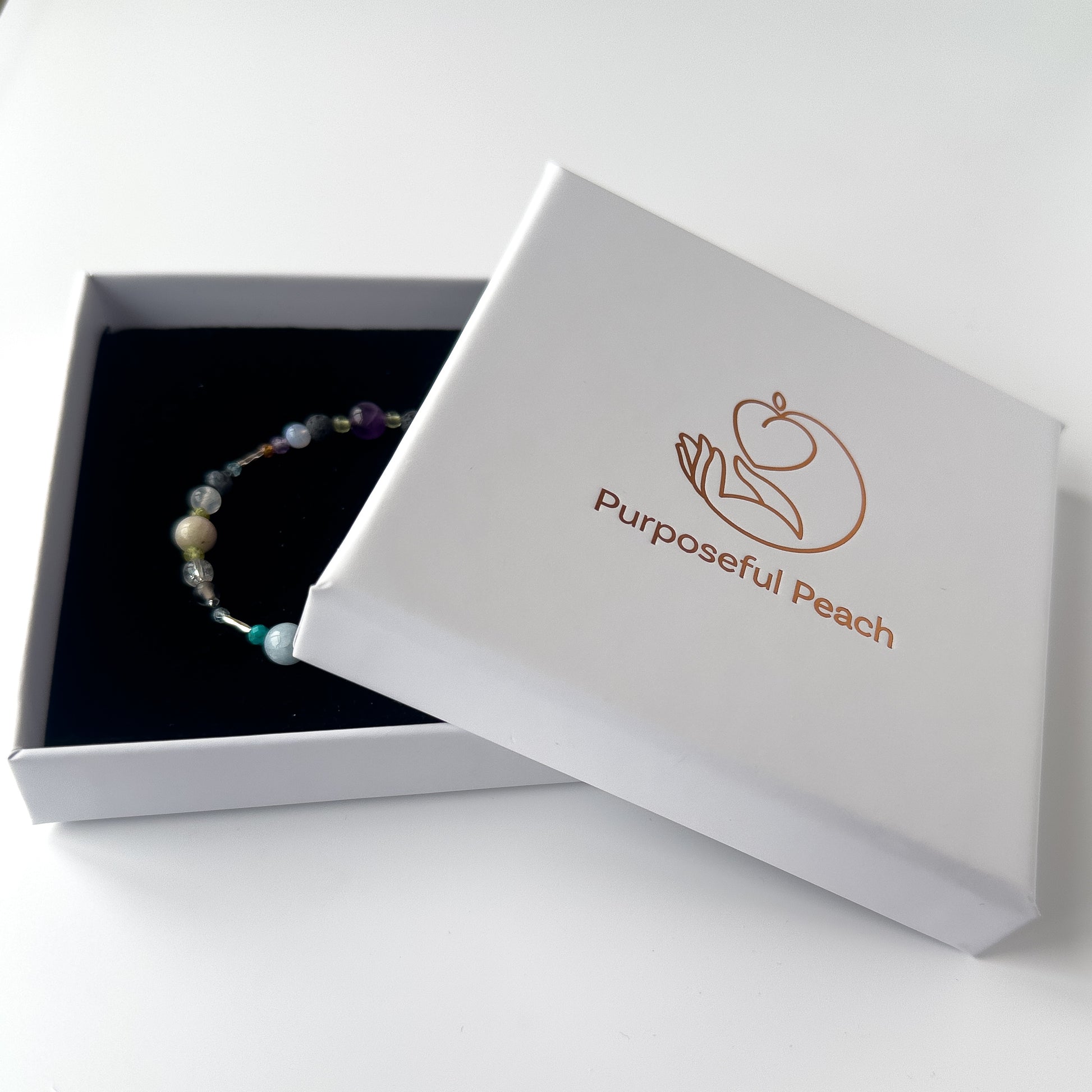 Scorpio Healing Crystal bracelet for Stress in branded Purposeful Peach box