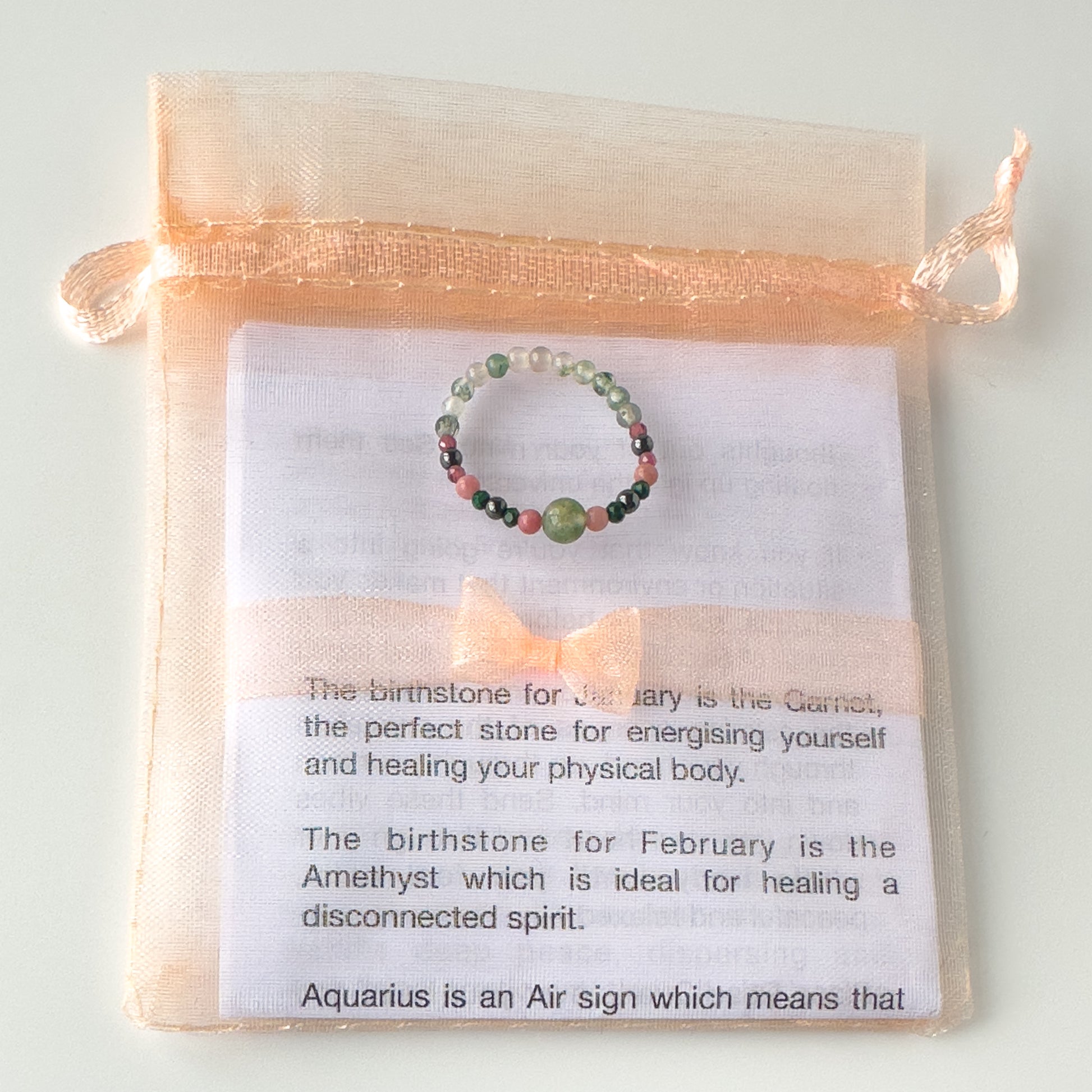 Scorpio birthstone Healing Crystal ring for Love and Compassion with packaging