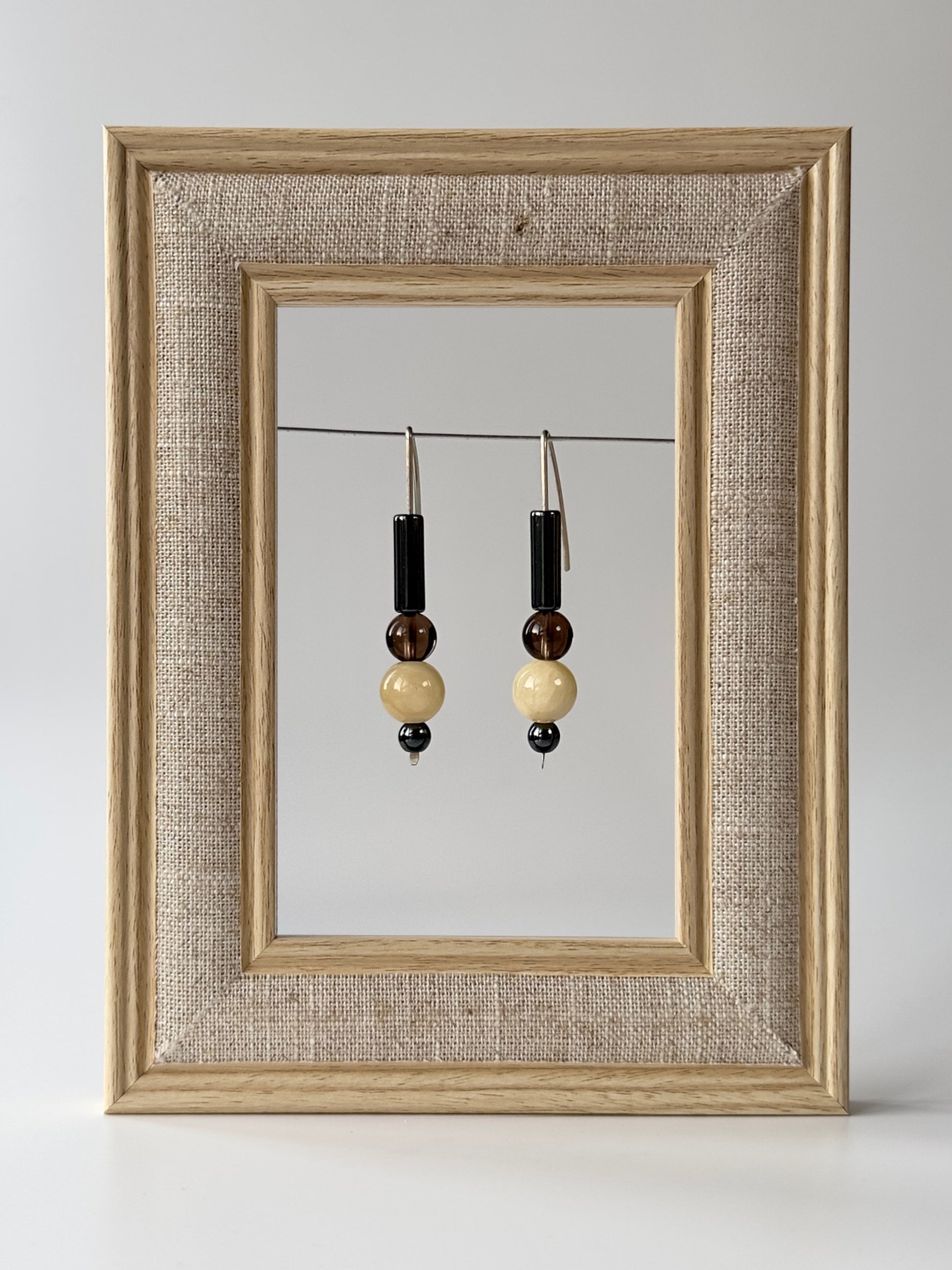 healing crystal earrings with smoky quartz, hematite and aragonite