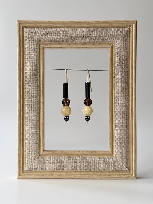 healing crystal earrings with smoky quartz, hematite and aragonite
