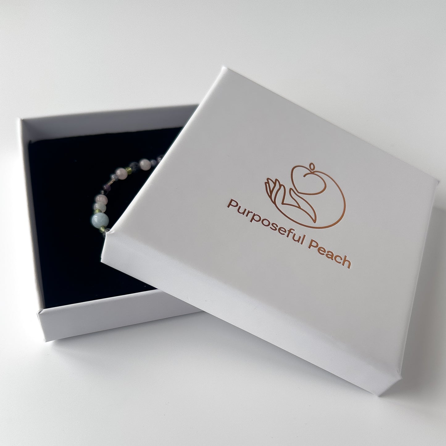 Taurus Healing Crystal bracelet for Stress in branded Purposeful Peach box
