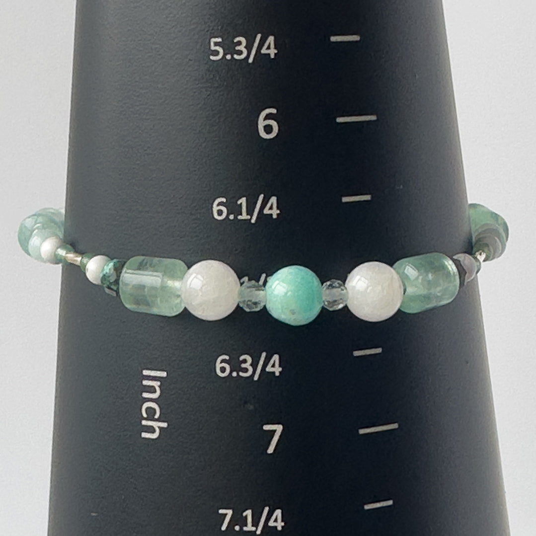 Virgo Birthstone Healing Crystal bracelet for Calm & Anxiety Relief on a mandrel showing a size of 6.5 inches