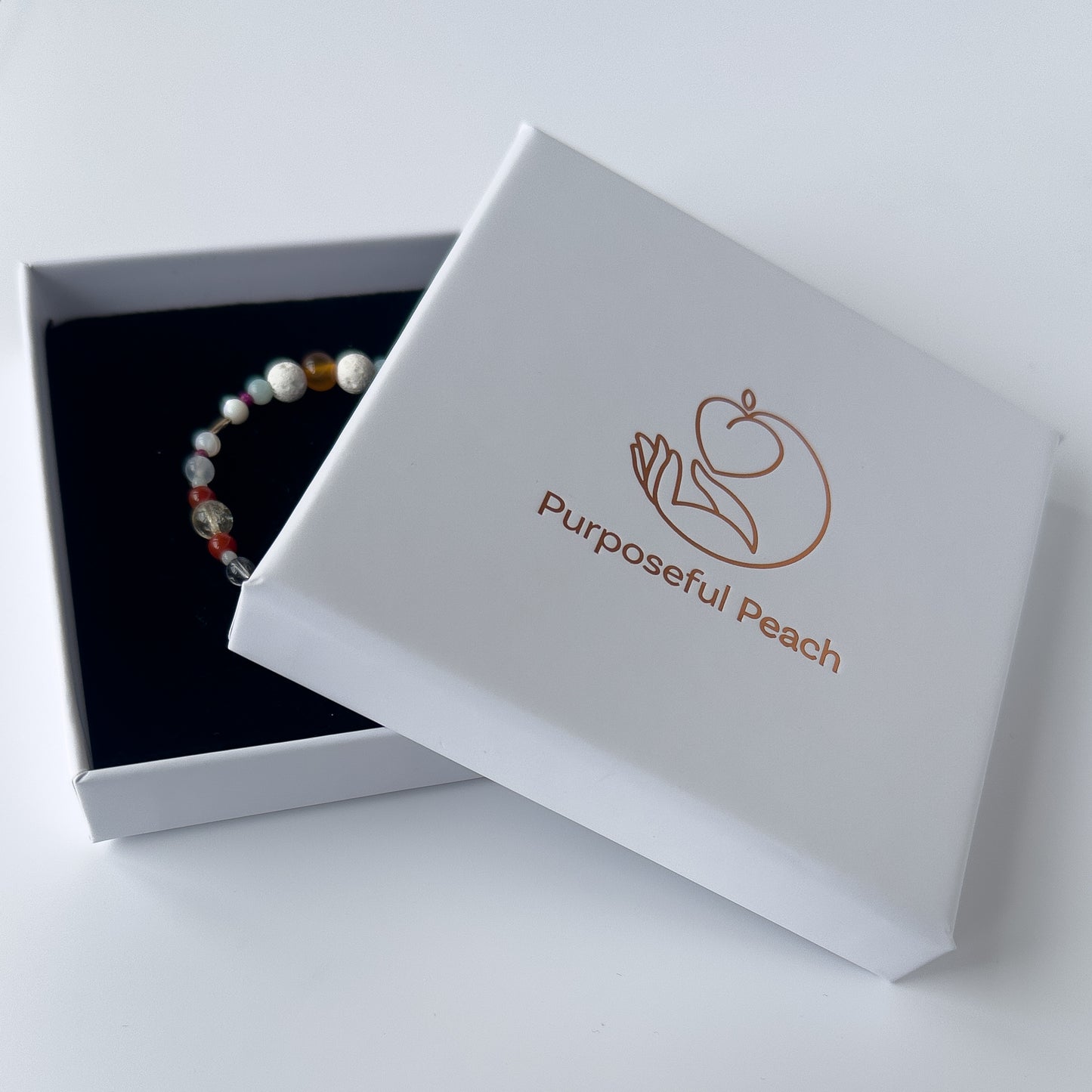 Virgo Healing Crystal bracelet for Grief & Loss in branded Purposeful Peach box