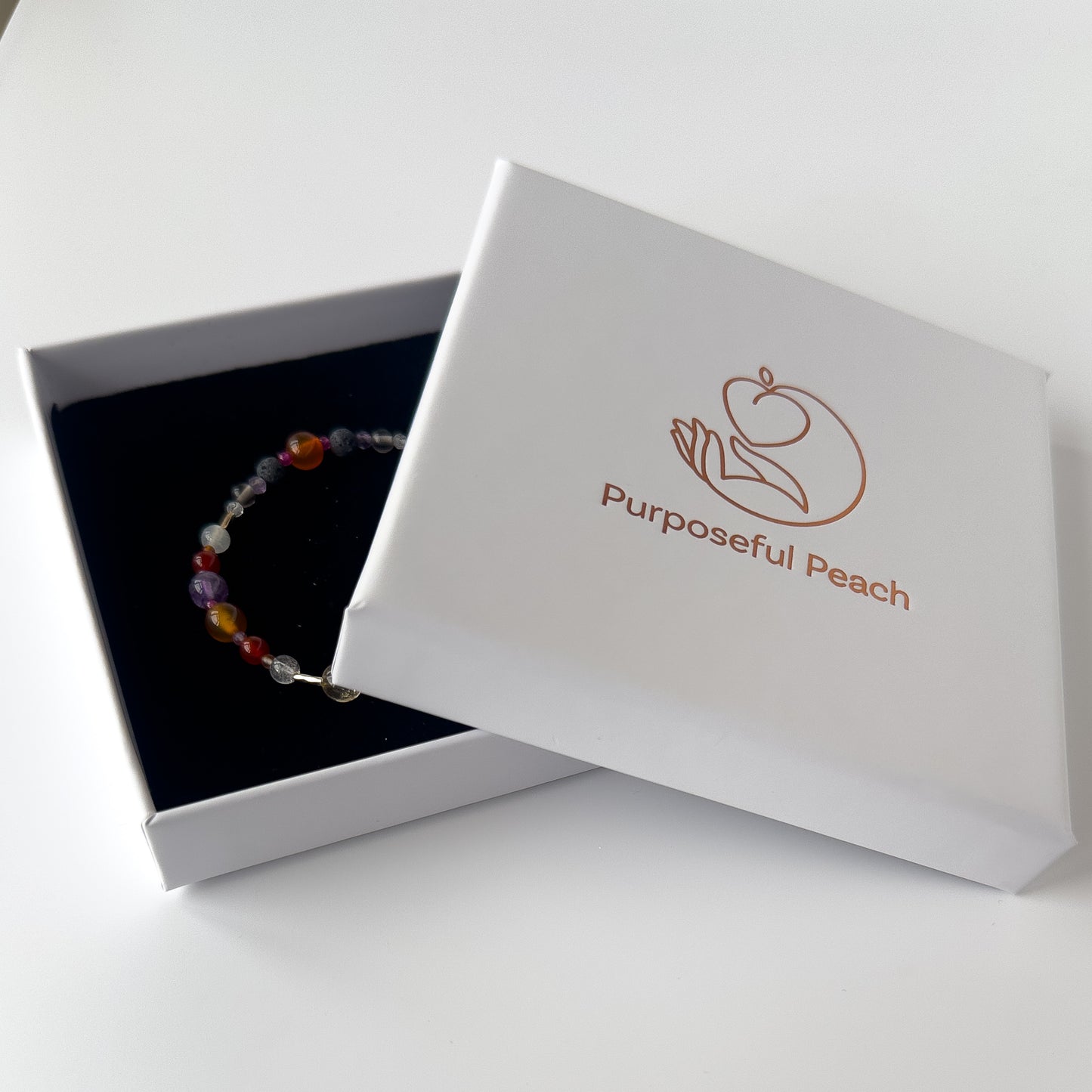 Aries Healing Crystal bracelet for Grief & Loss support in Purposeful Peach gift box
