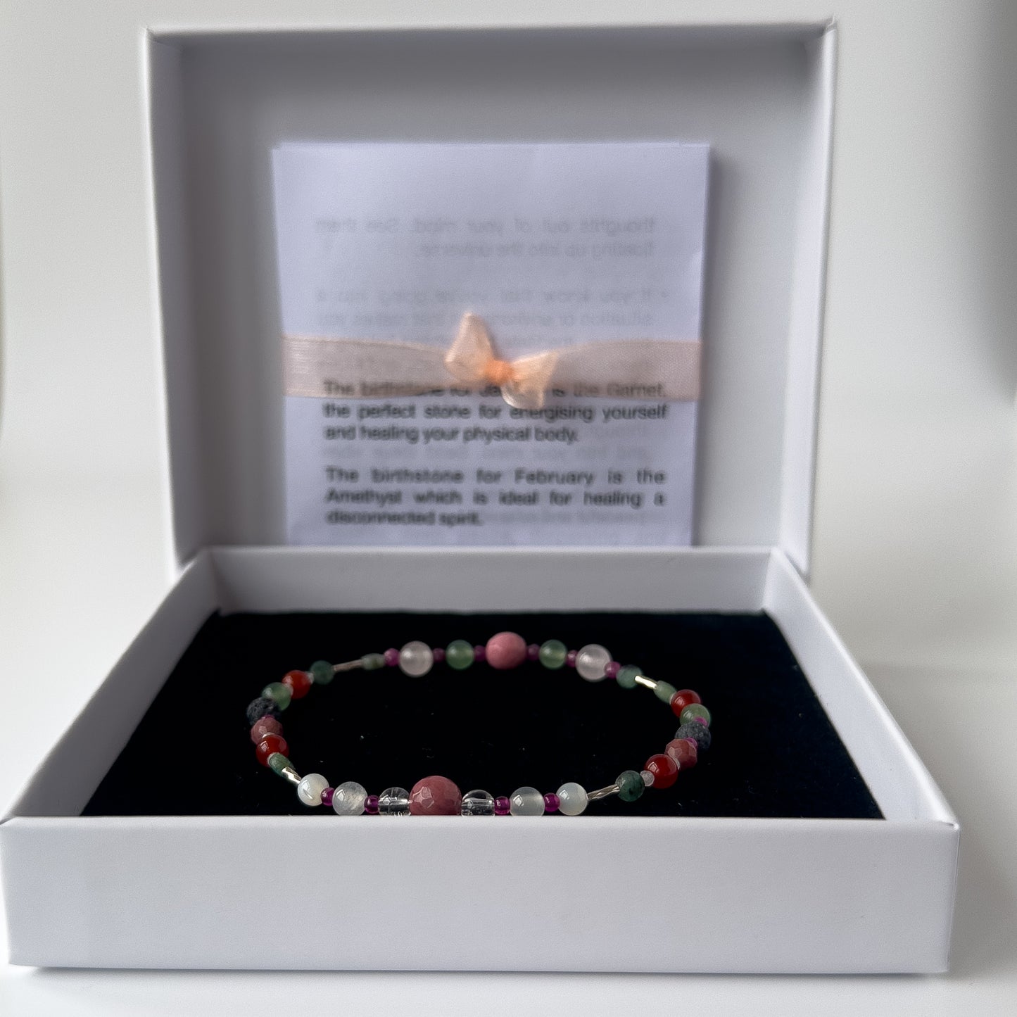 Cancer Birthstone Healing Crystal bracelet for Grief & Loss support in box