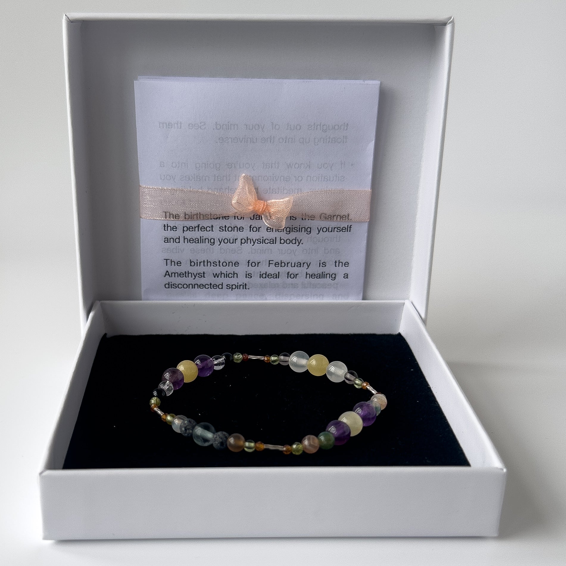 Capricorn Birthstone Healing Crystal bracelet for Determination & Willpower in box