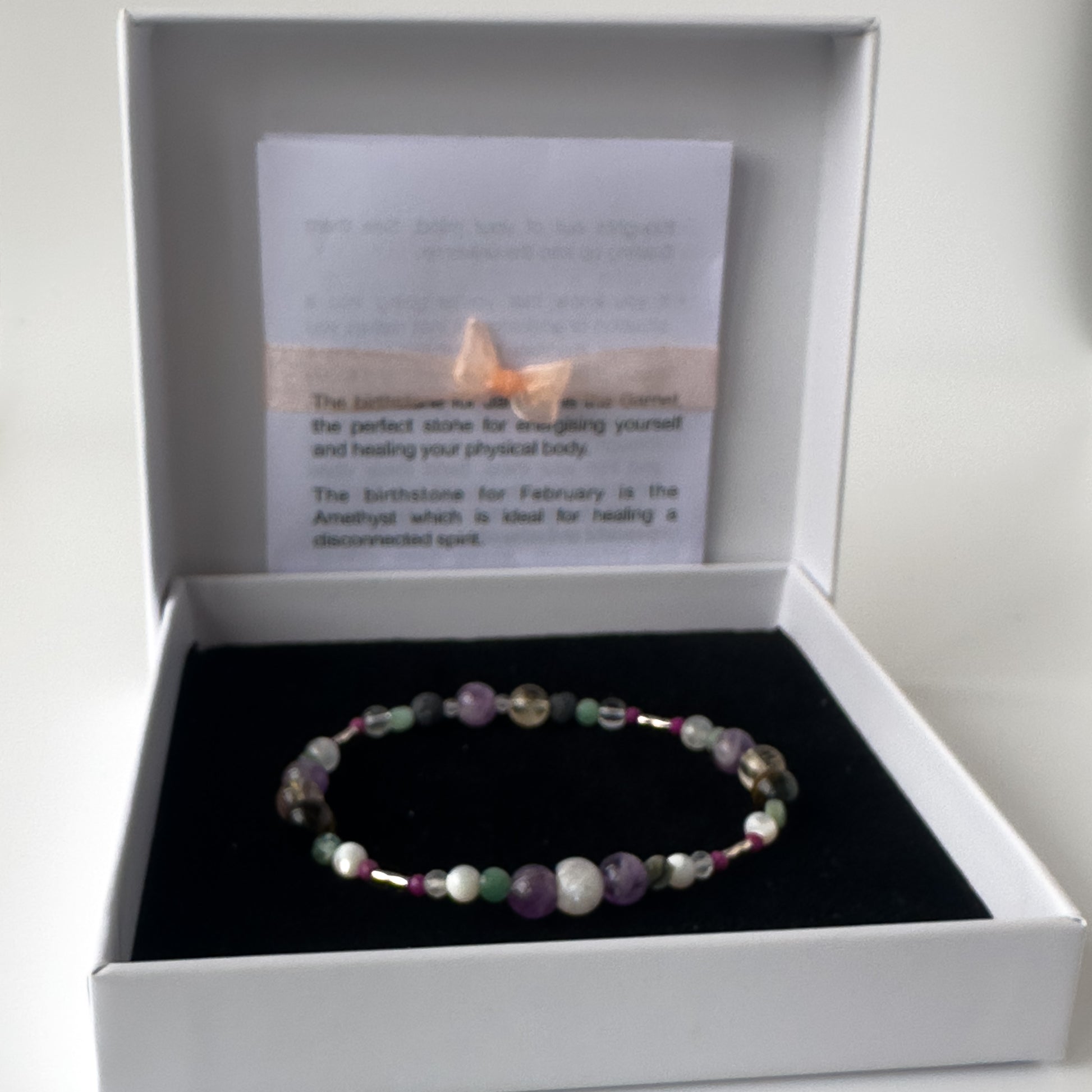 Gemini Birthstone Healing Crystal bracelet for Grief & Loss support in box