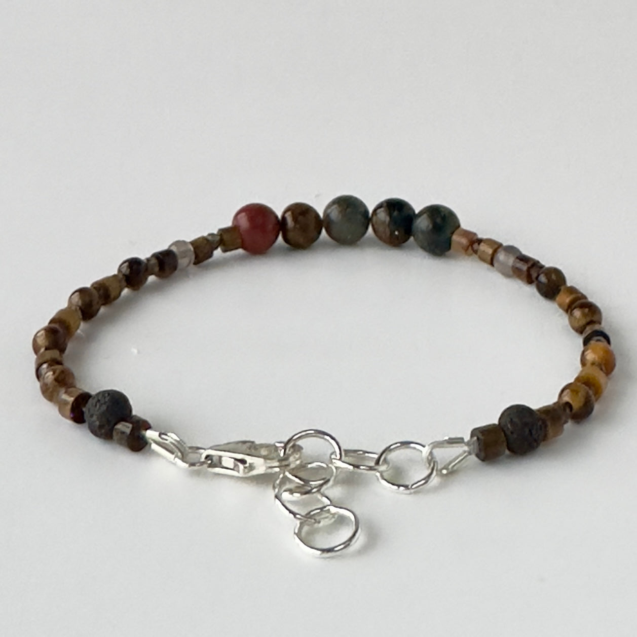 Healing Crystal & Sterling Silver Root Chakra bracelet with aromatherapy beads