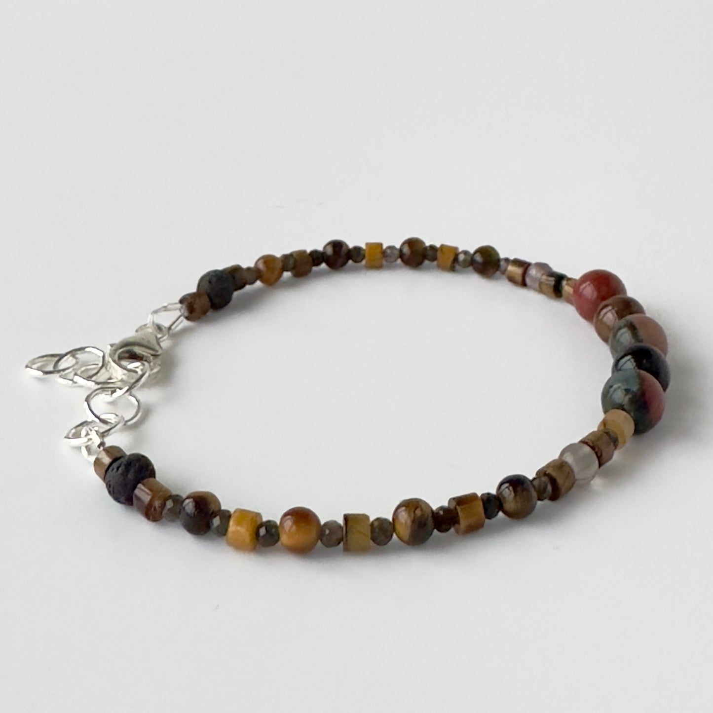 Healing Crystal & Sterling Silver Root Chakra bracelet with aromatherapy beads