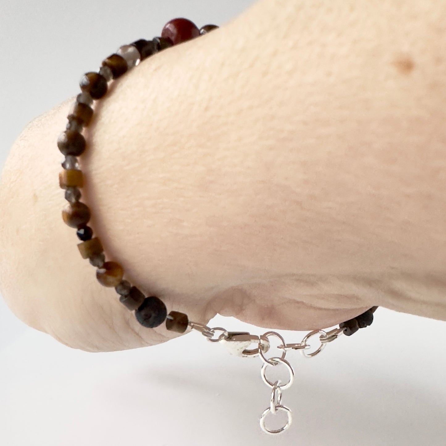 Healing Crystal & Sterling Silver Root Chakra bracelet with aromatherapy beads