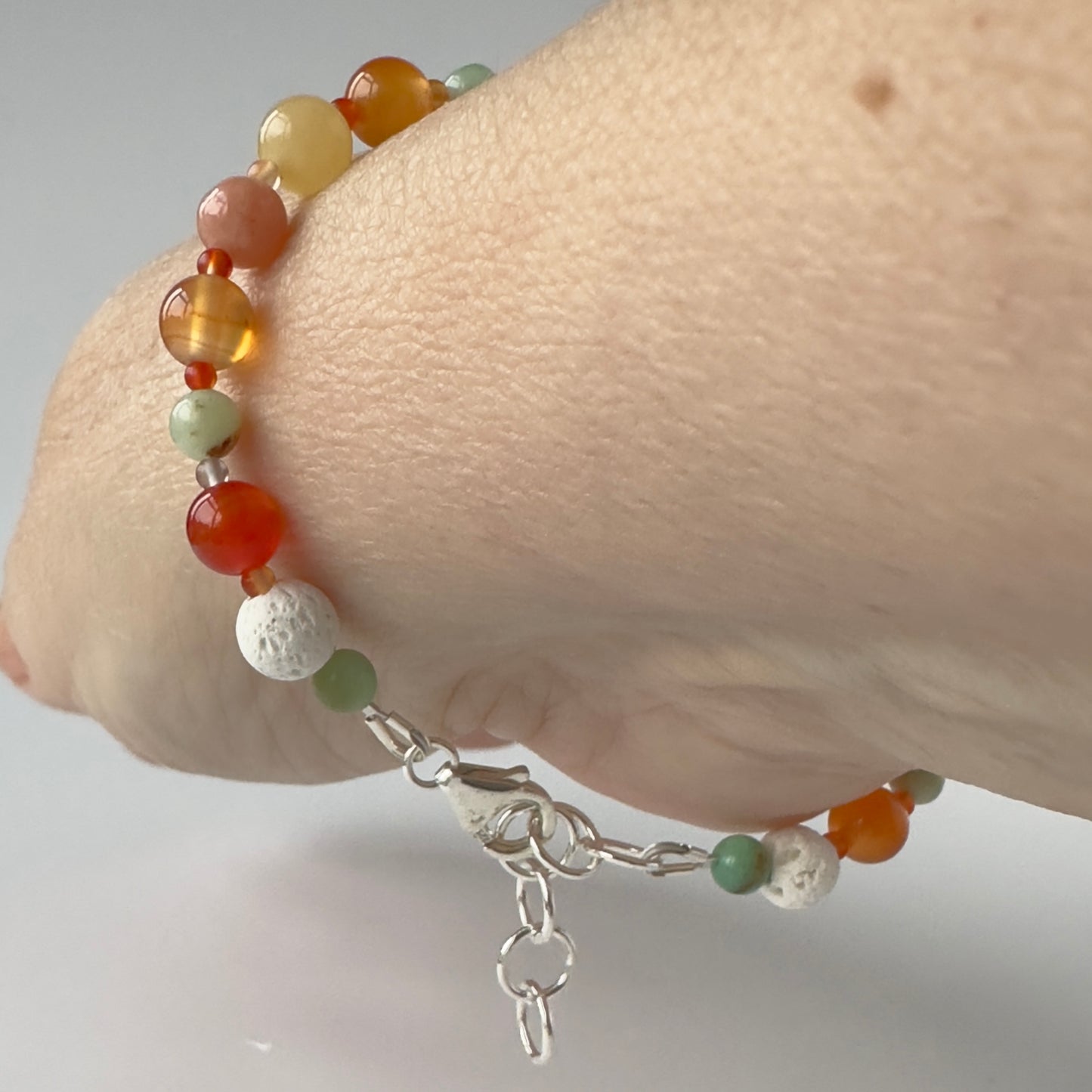 Healing Crystal & Sterling Silver Sacral Chakra bracelet with aromatherapy beads