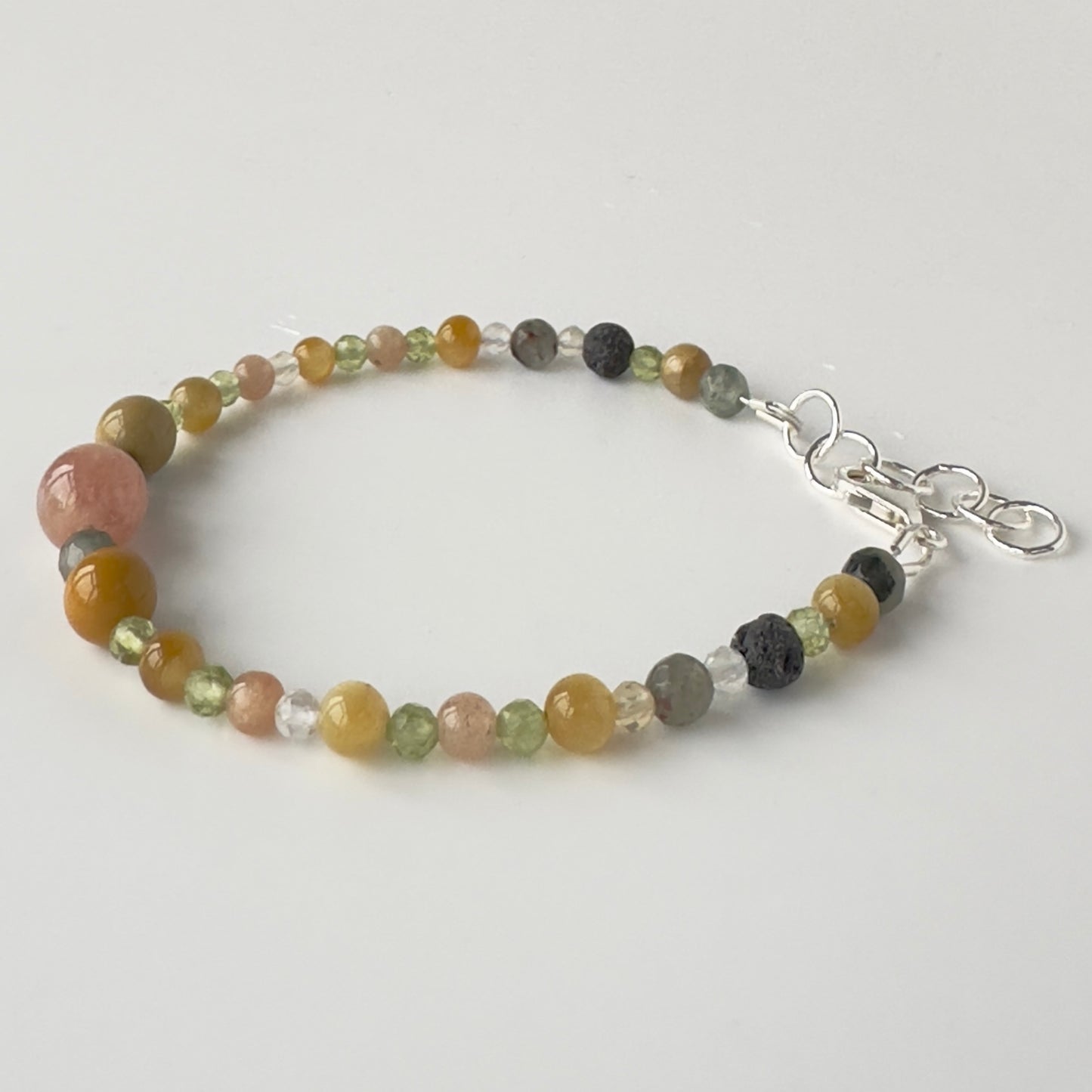 Healing Crystal & Sterling Silver Solar Plexus Chakra bracelet with aromatherapy beads