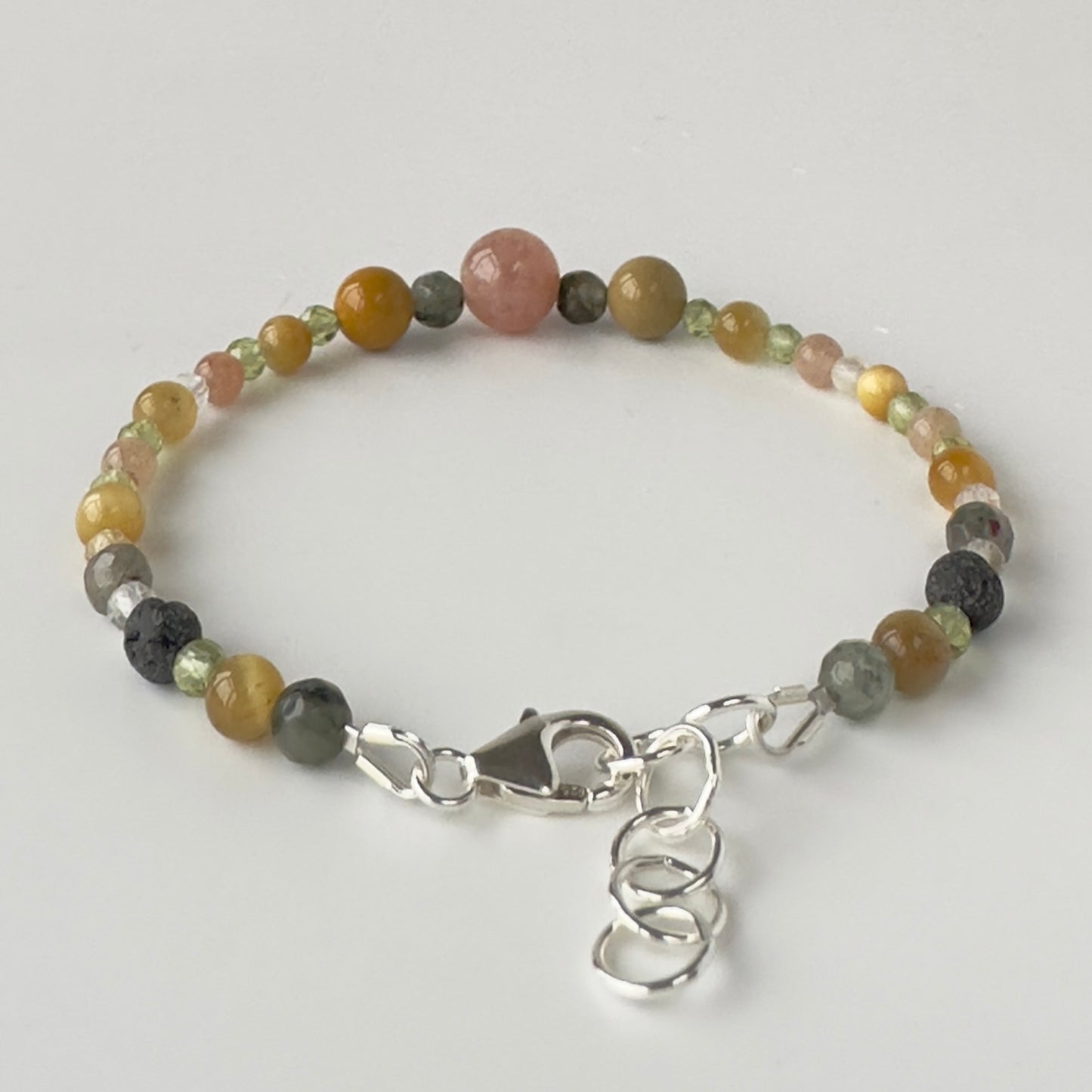 Healing Crystal & Sterling Silver Solar Plexus Chakra bracelet with aromatherapy beads