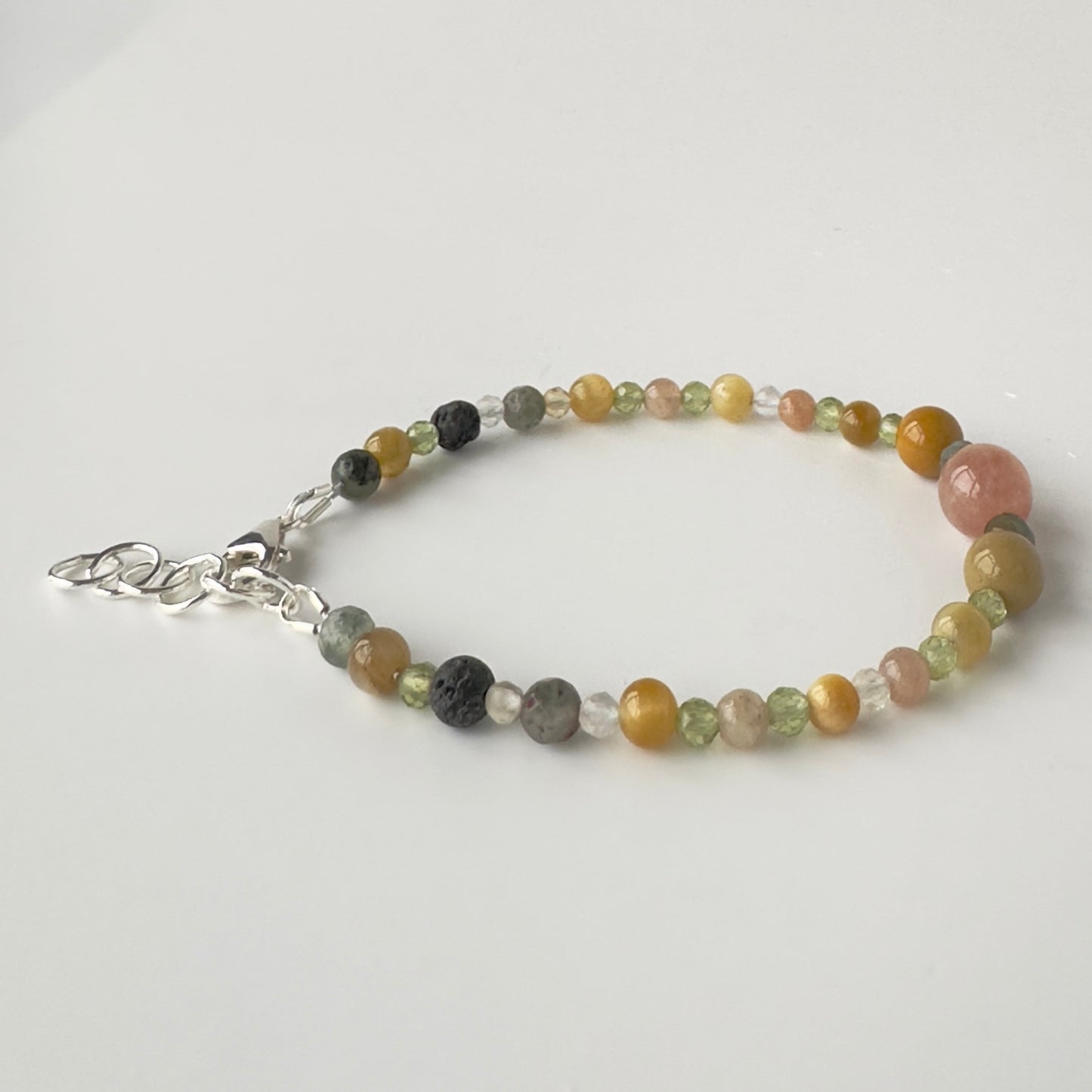 Healing Crystal & Sterling Silver Solar Plexus Chakra bracelet with aromatherapy beads