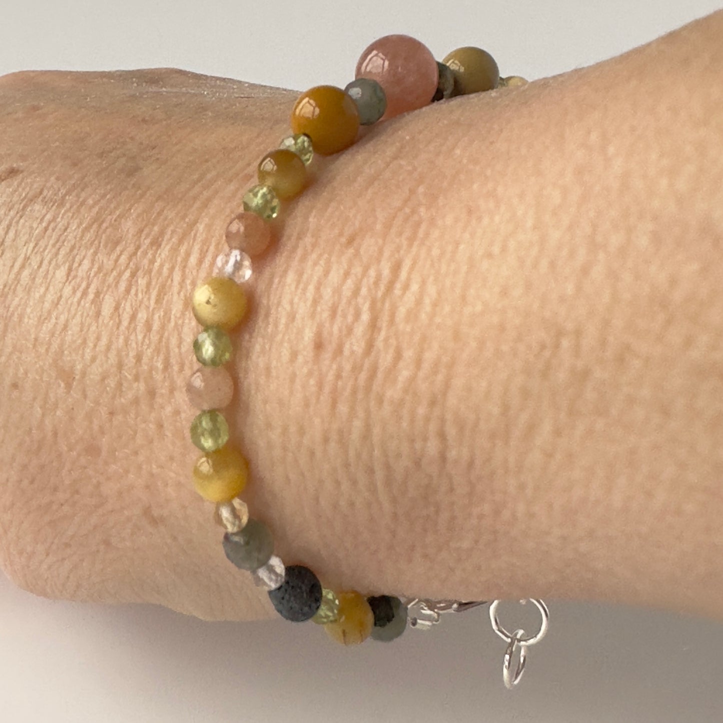 Healing Crystal & Sterling Silver Solar Plexus Chakra bracelet with aromatherapy beads